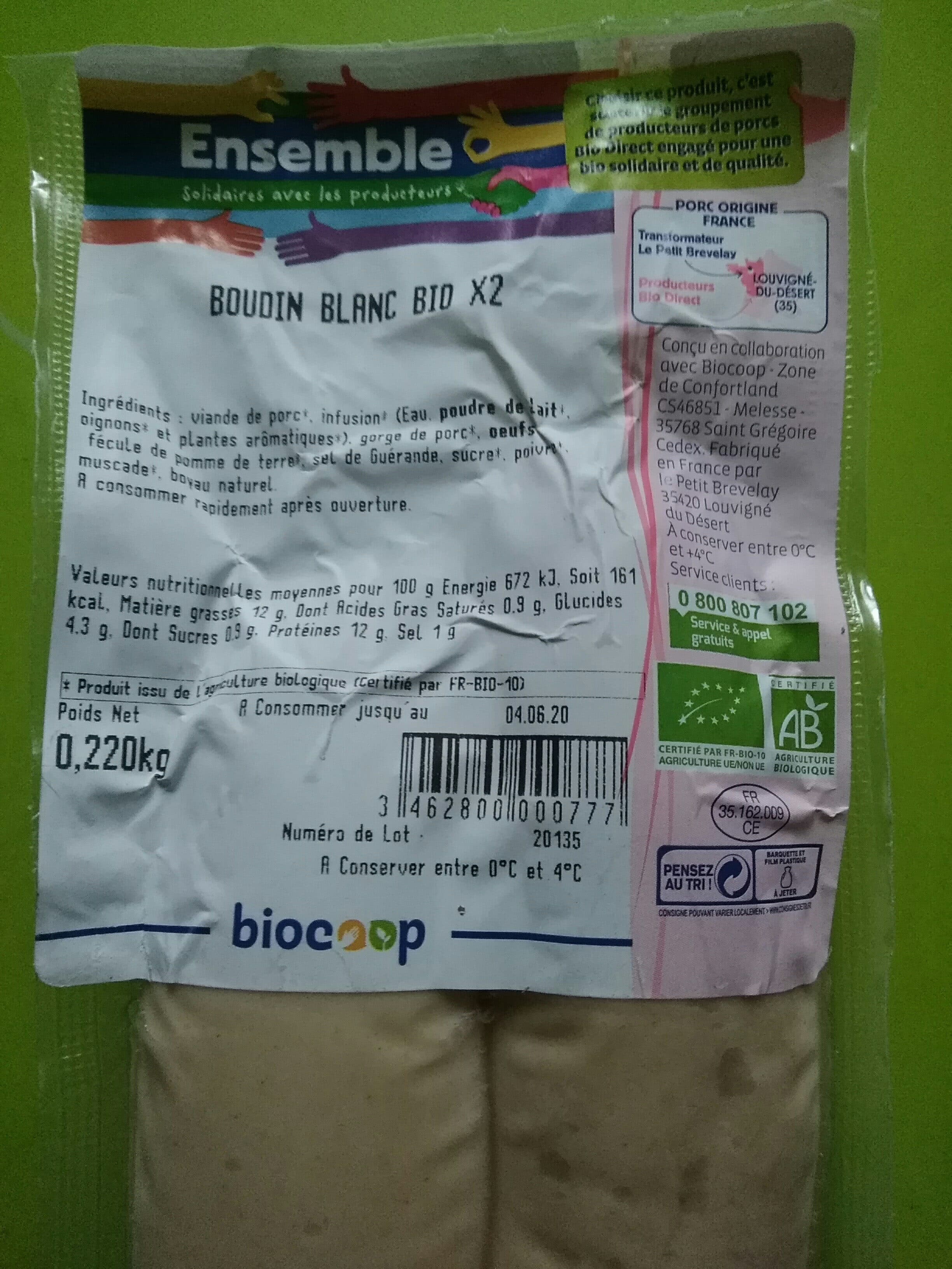 Biocoop Boudin blanc , bio packshot