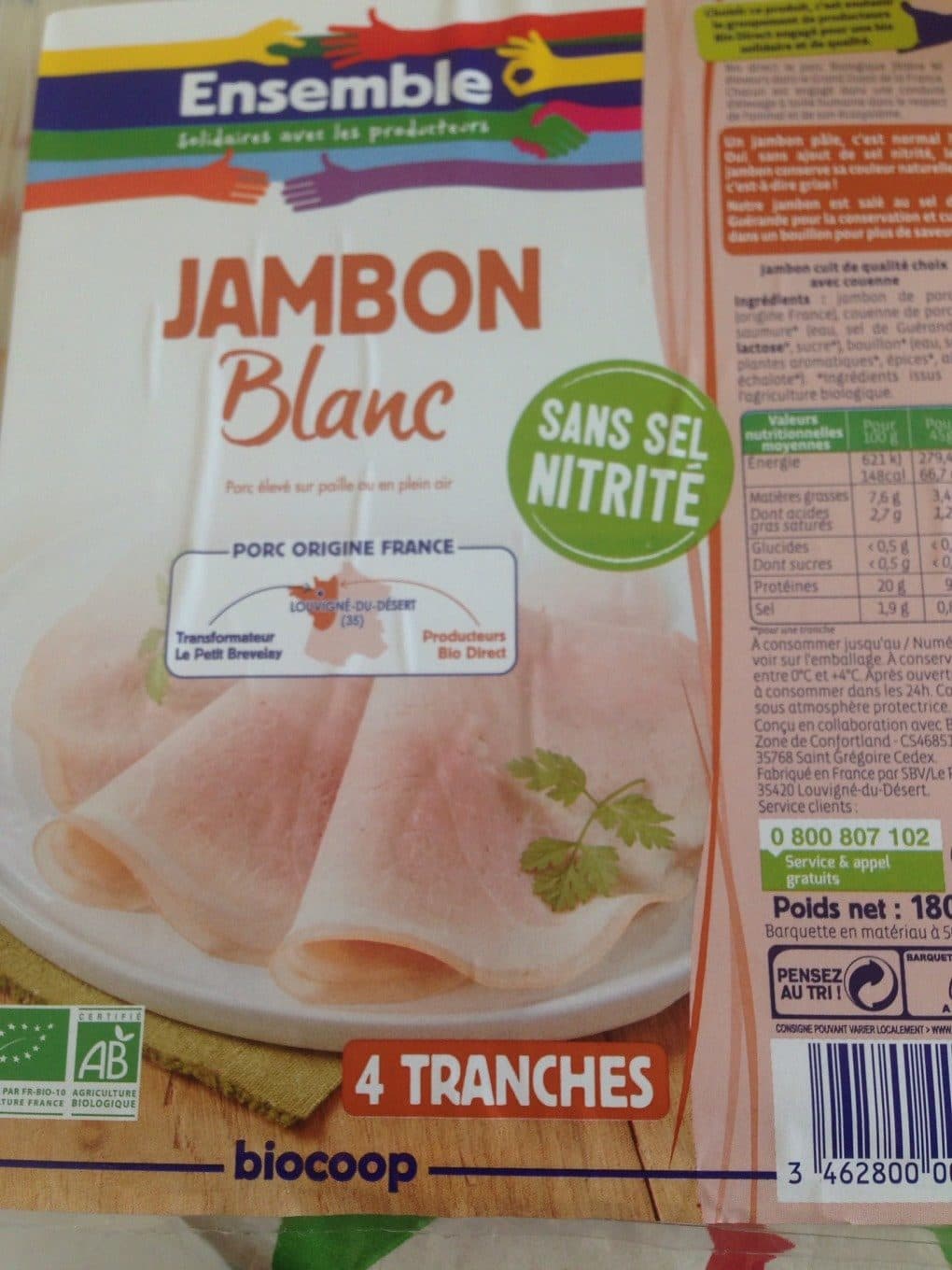 Biocoop Jambon blanc sans sel nitrité packshot