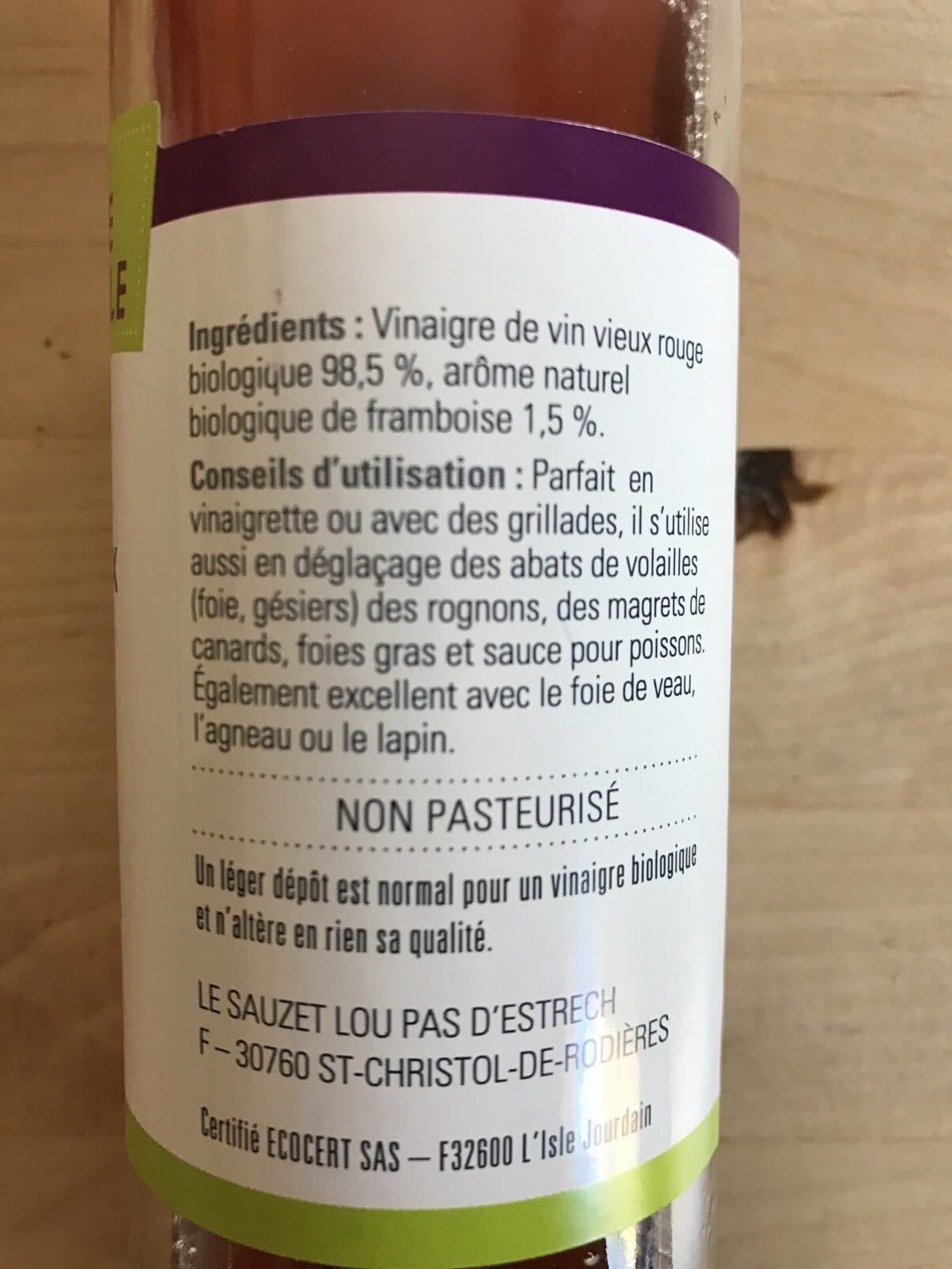 Open Food Facts Vinaigre De Vin Rouge Aromatisé a La Frambroise packshot