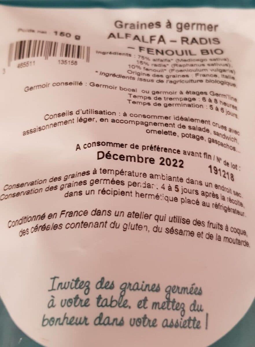 germline Graines à Germer Alfalfa Radis Fenouil Bio packshot