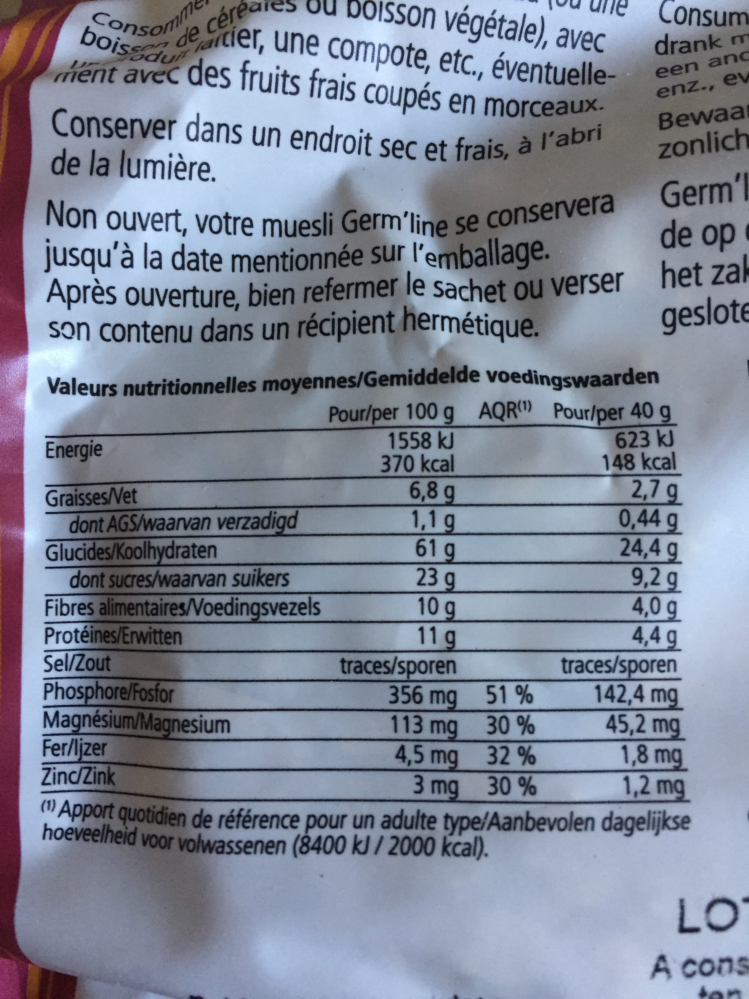 Germline Muesli céréales germées superfruits packshot