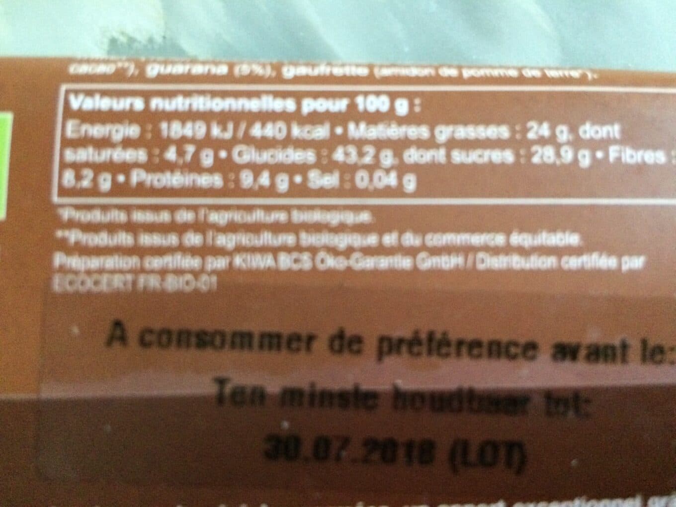 Germline Barre de Céréales Germées Guarana Chocolat 40g packshot
