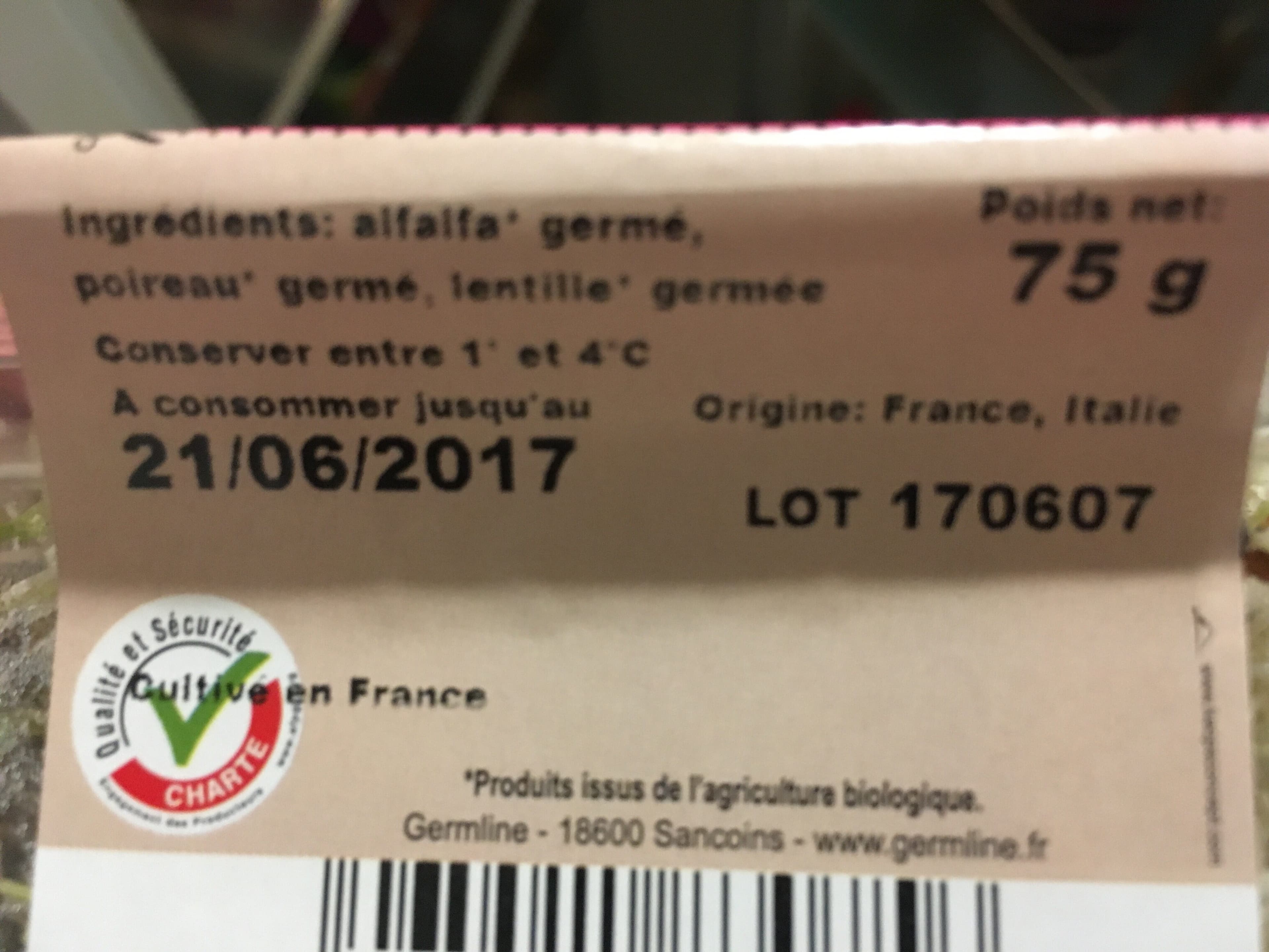 Germline Germes D'alfalfa,poireau,lentilles Barq 75G packshot