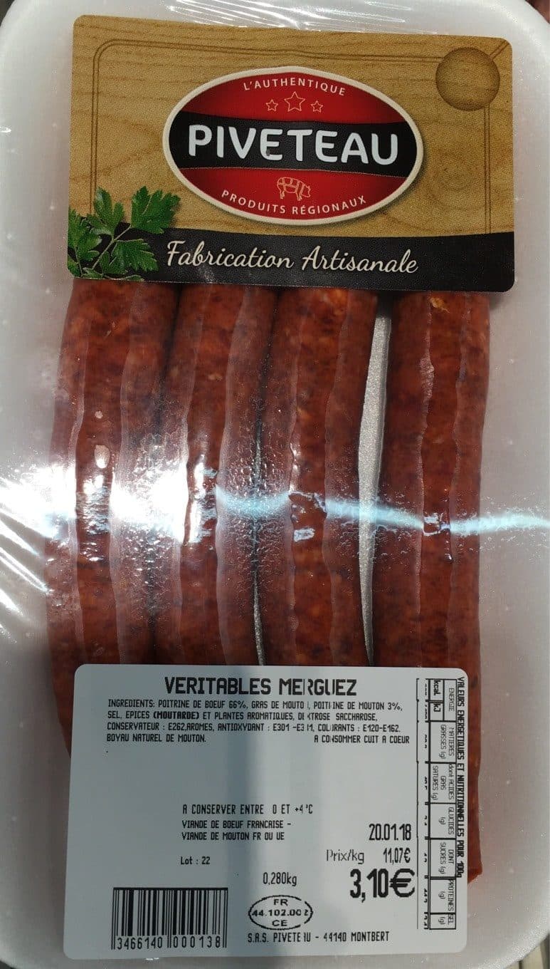 Piveteau Merguez boeuf mouton PIVETEAU, 4 pieces packshot