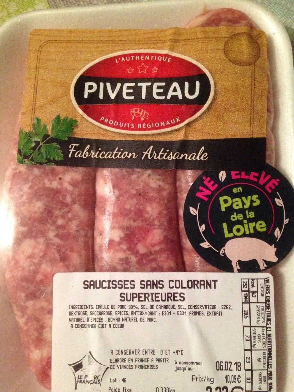 Piveteau Grosses saucisses Piveteau Nature x3 packshot