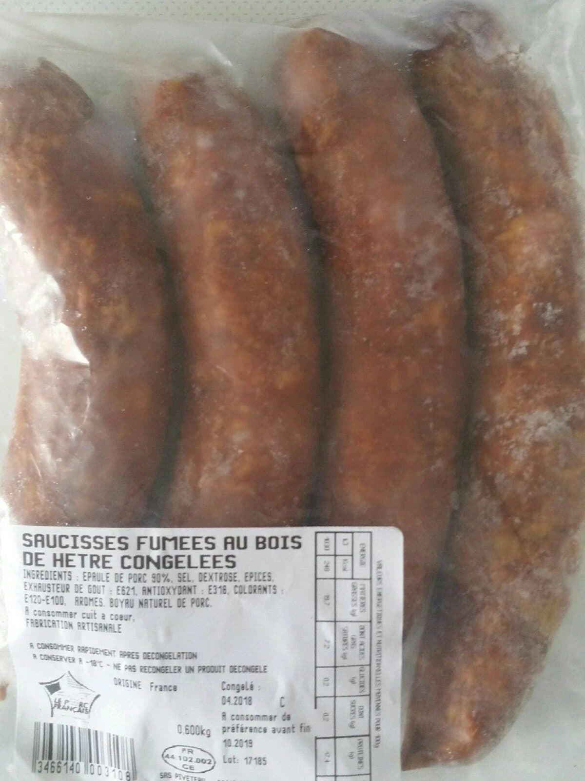 Open Food Facts Saucisses fumées au bois de hêtre congelées packshot