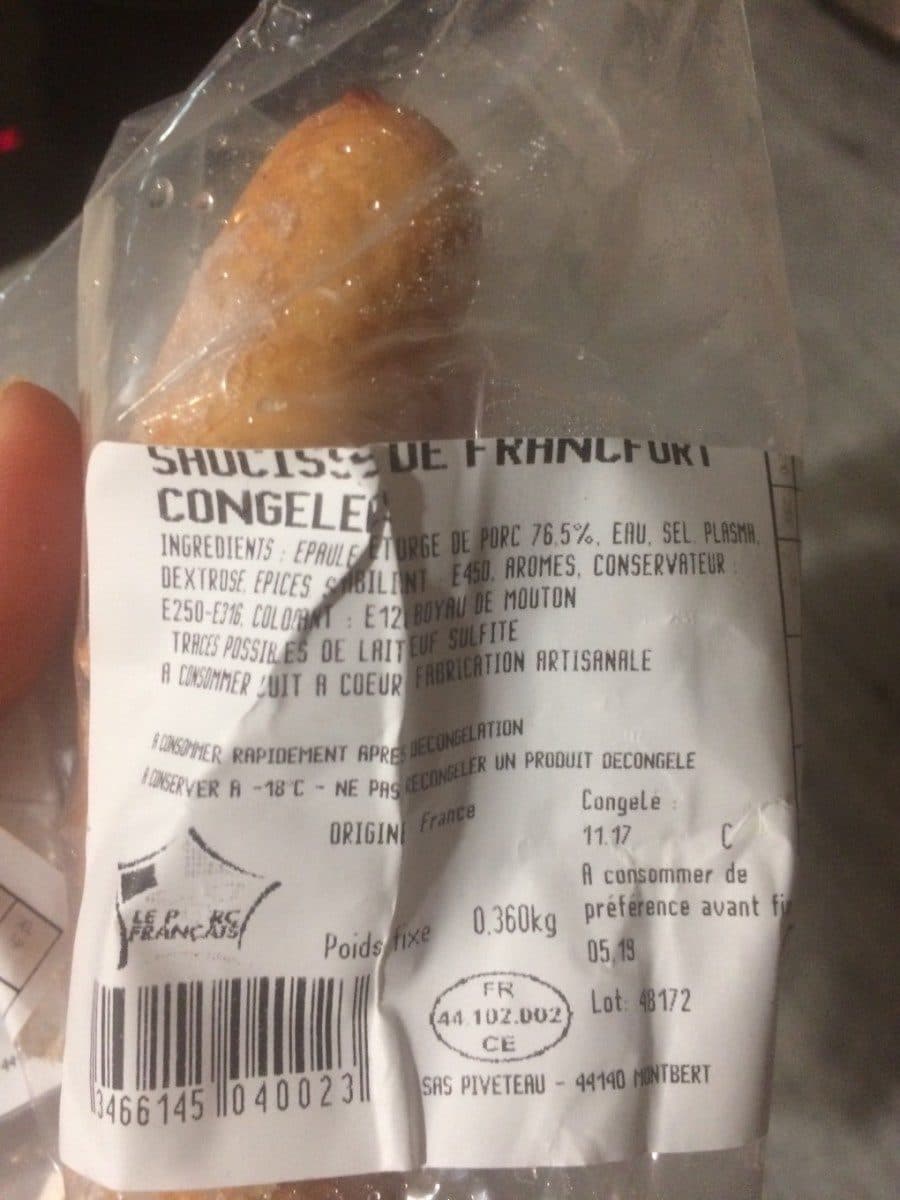 Open Food Facts Saucisses de Francfort congelées packshot