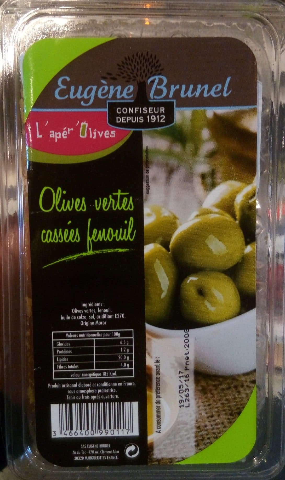 Eugène Brunel Olives vertes cassées fenouil packshot