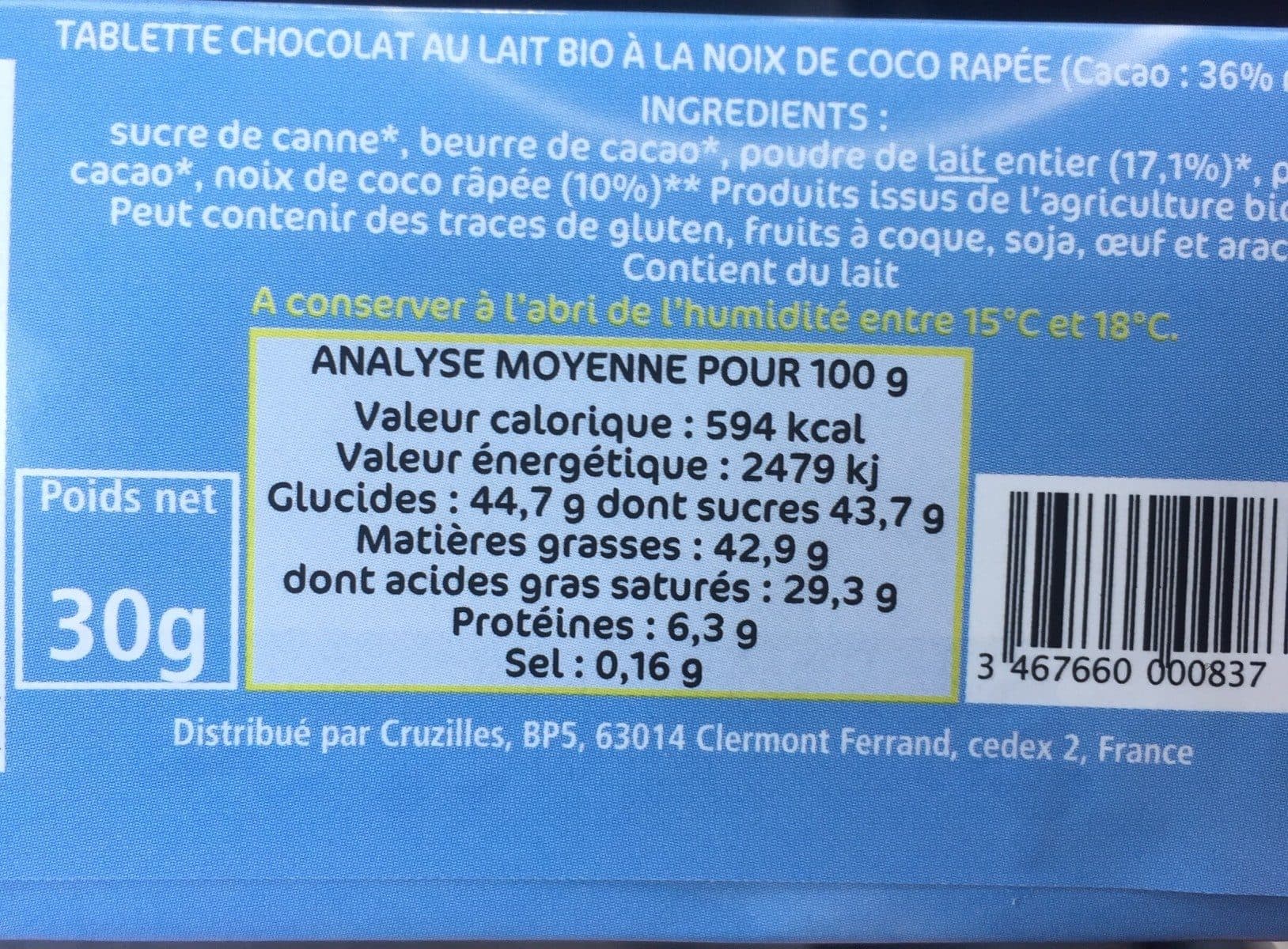 Cruzilles Chocolat au lait à la noix de coco packshot