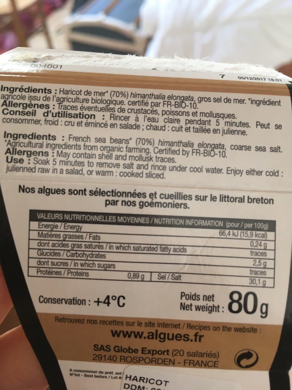Open Food Facts haricot de mer sauvage frais salé packshot
