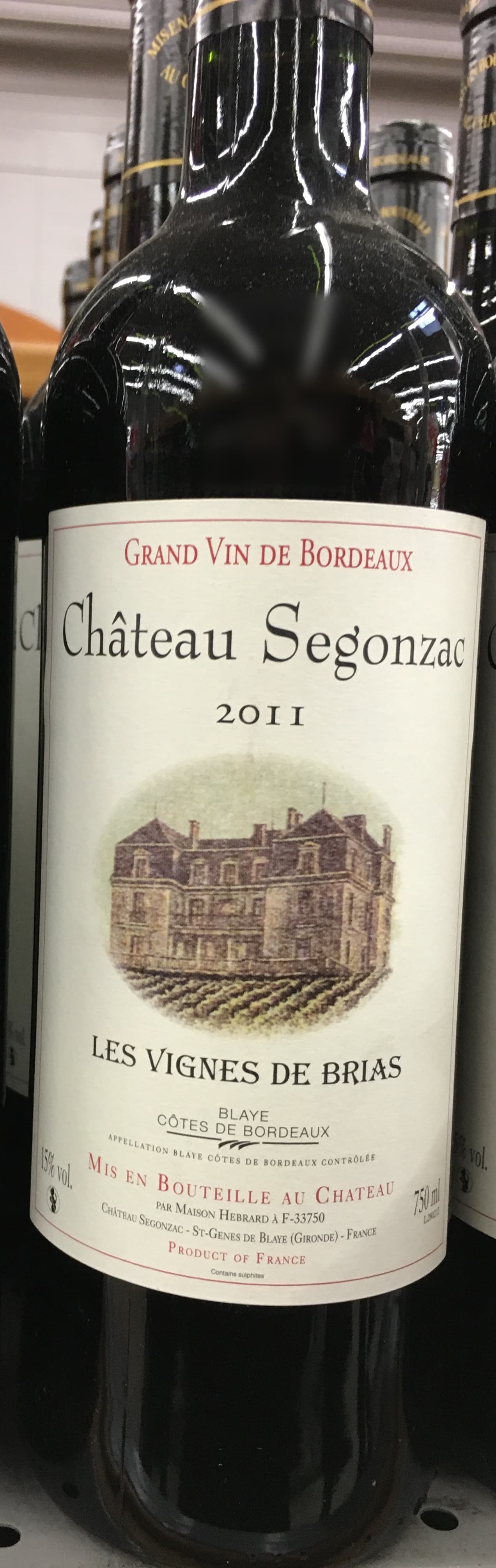 Les Vignes de Brias Château Segonzac 2011 packshot