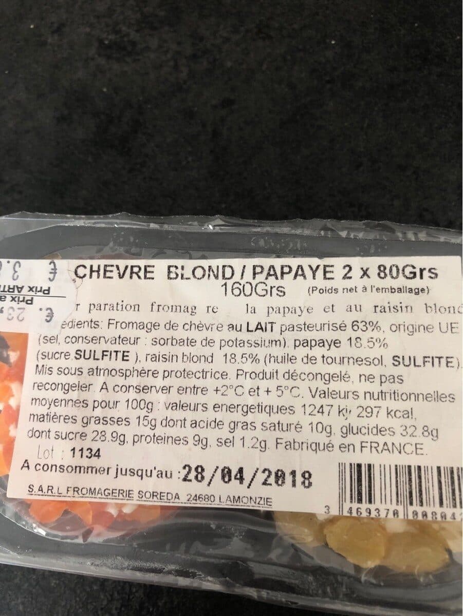 Open Food Facts Fromage de chevre blond / papaye packshot