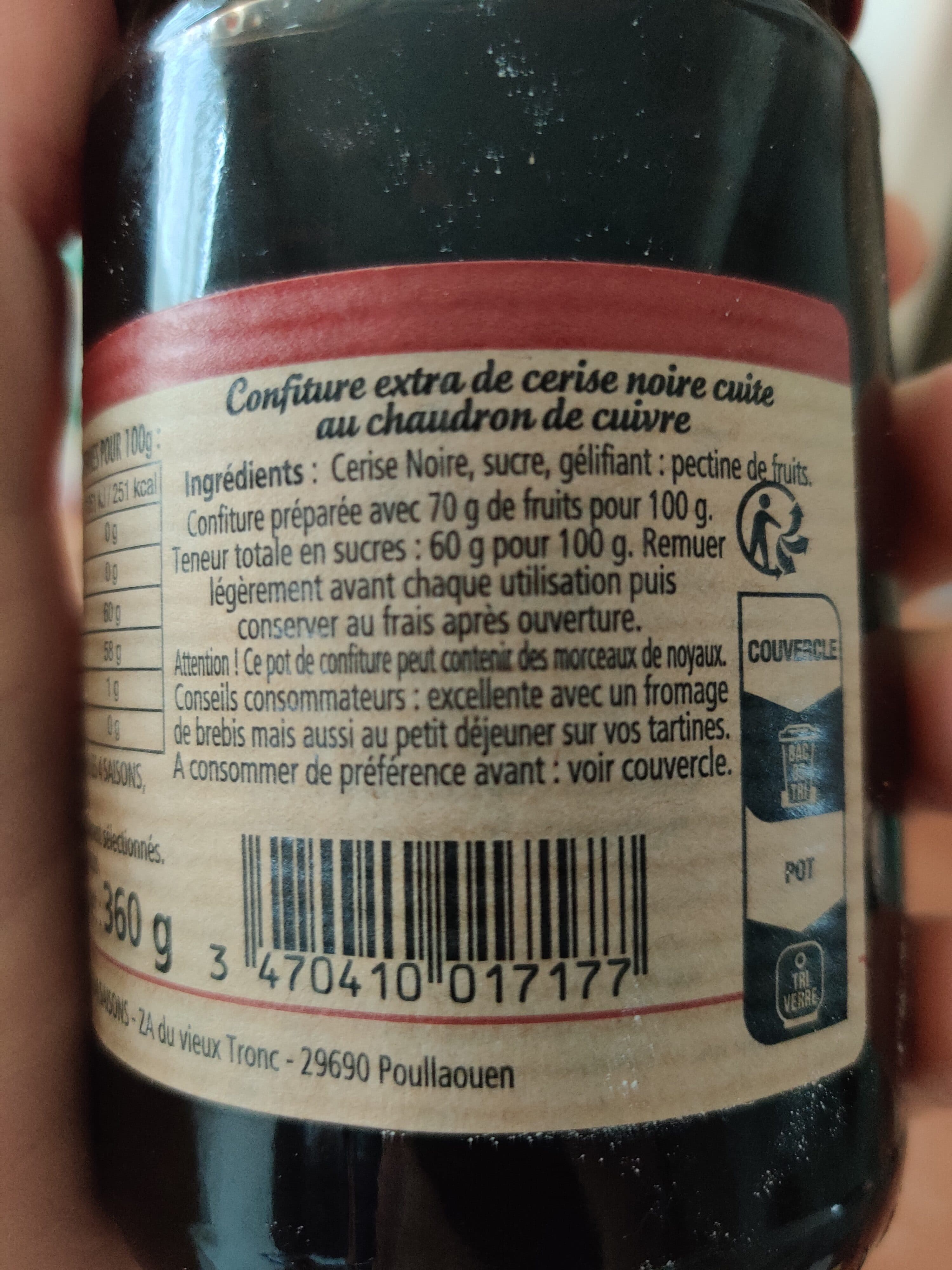 Les 4 Saisons Confiture de Cerise Noire d'alsace packshot