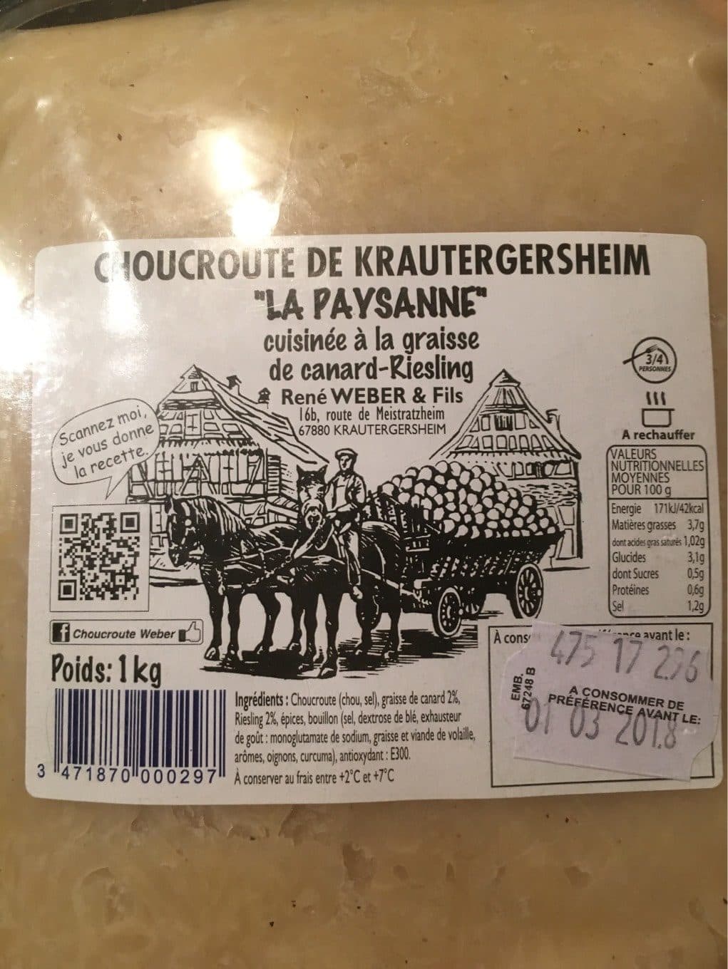 René weber & Fils Choucroute de krautergersheim la paysanne packshot