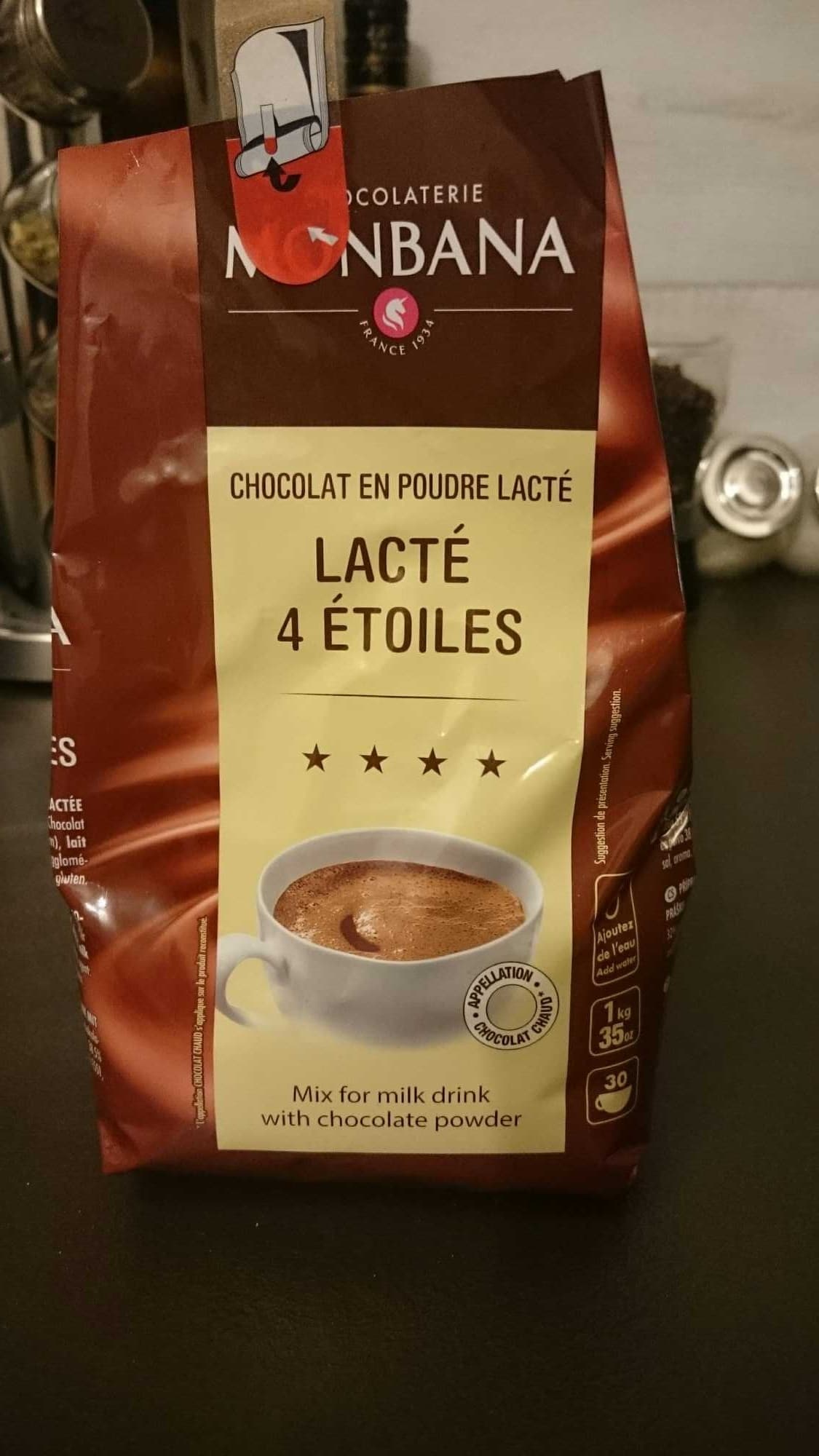 Chocolaterie Monbana Chocolat en poudre lacté 4 étoiles packshot