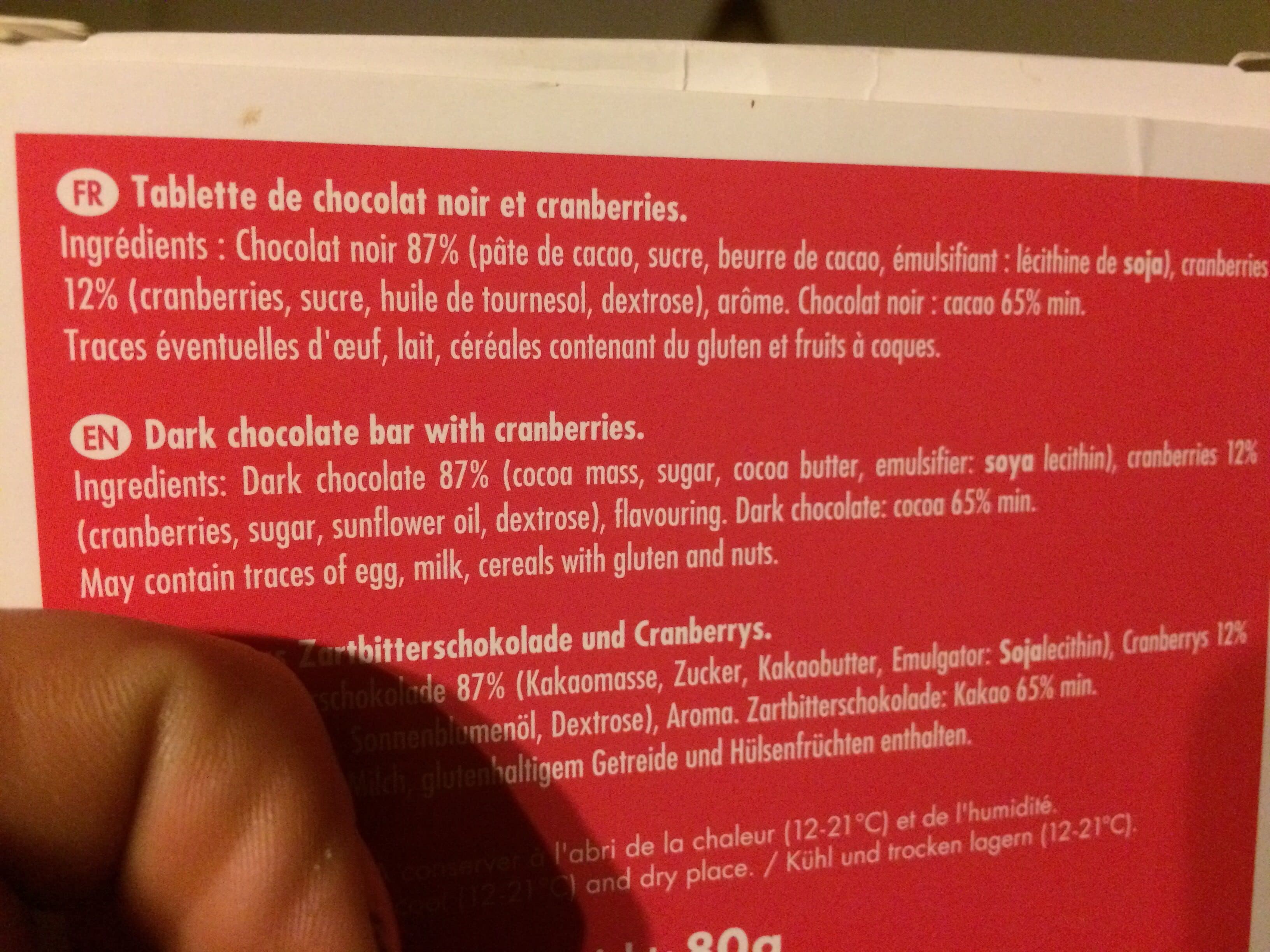 Chocolaterie Monbana Tablette Fruitée - Noir Cranberry packshot