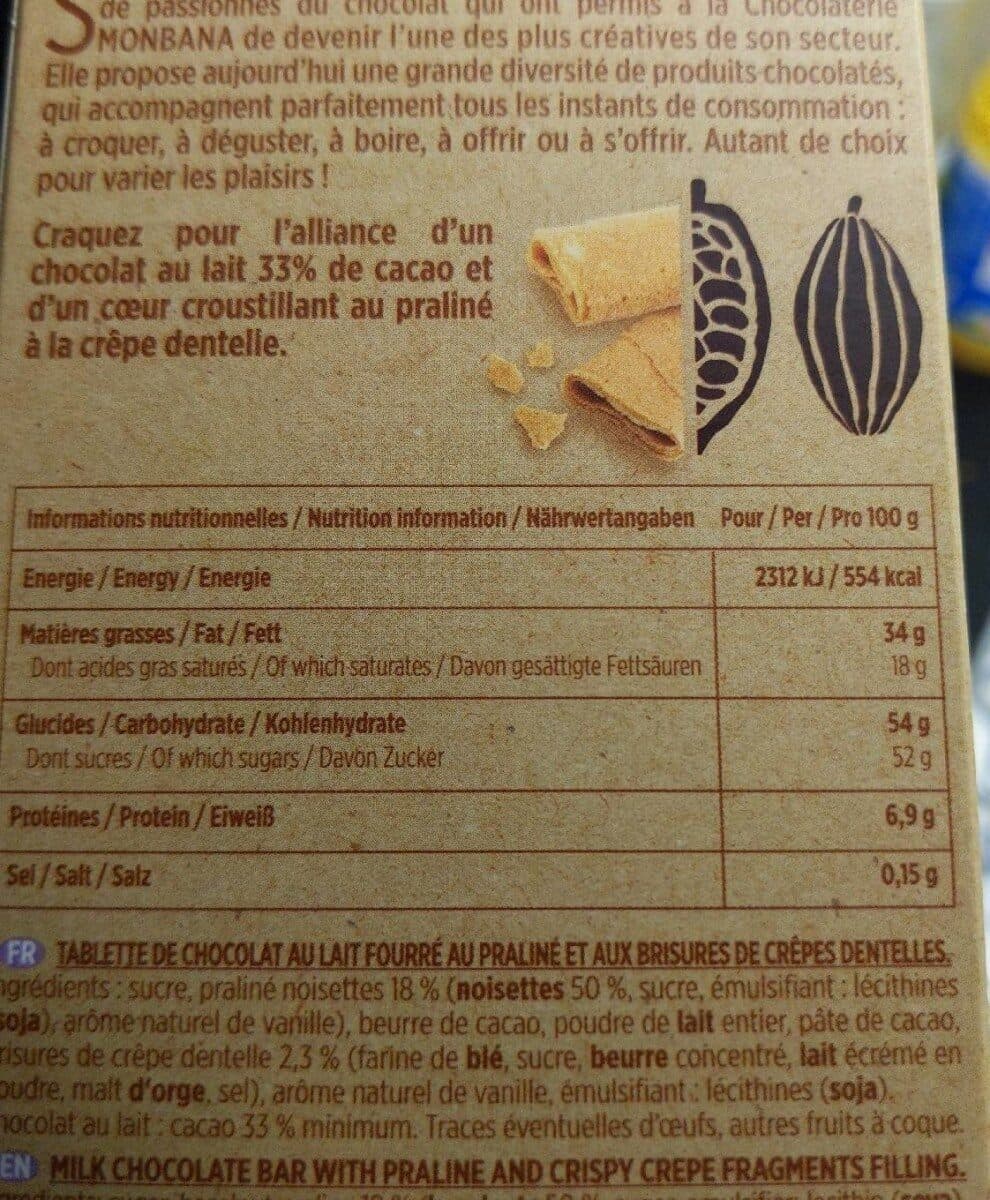 Monbana Chocolat lait praliné crêpe dentelle packshot