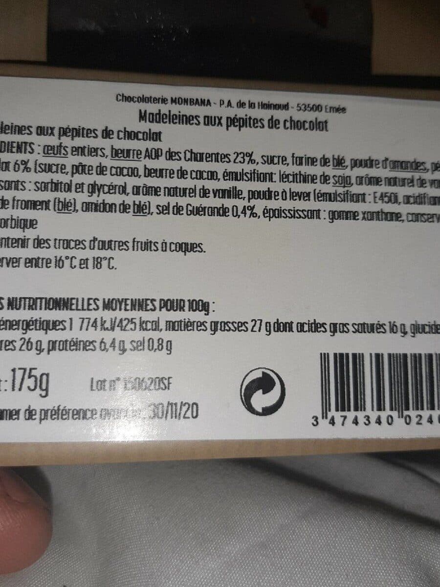 Monbana Madeleines aux pépites de chocolat packshot