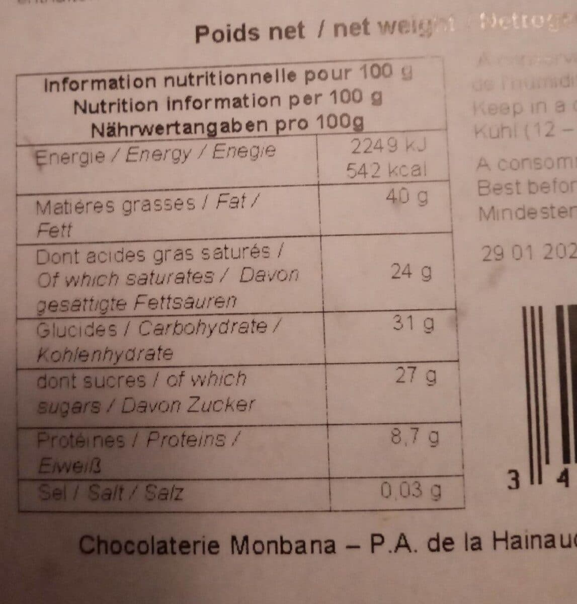 Monbana Napolitains Aus Dunkler Schokolade Mit Kakaosplittern 18 Stück packshot