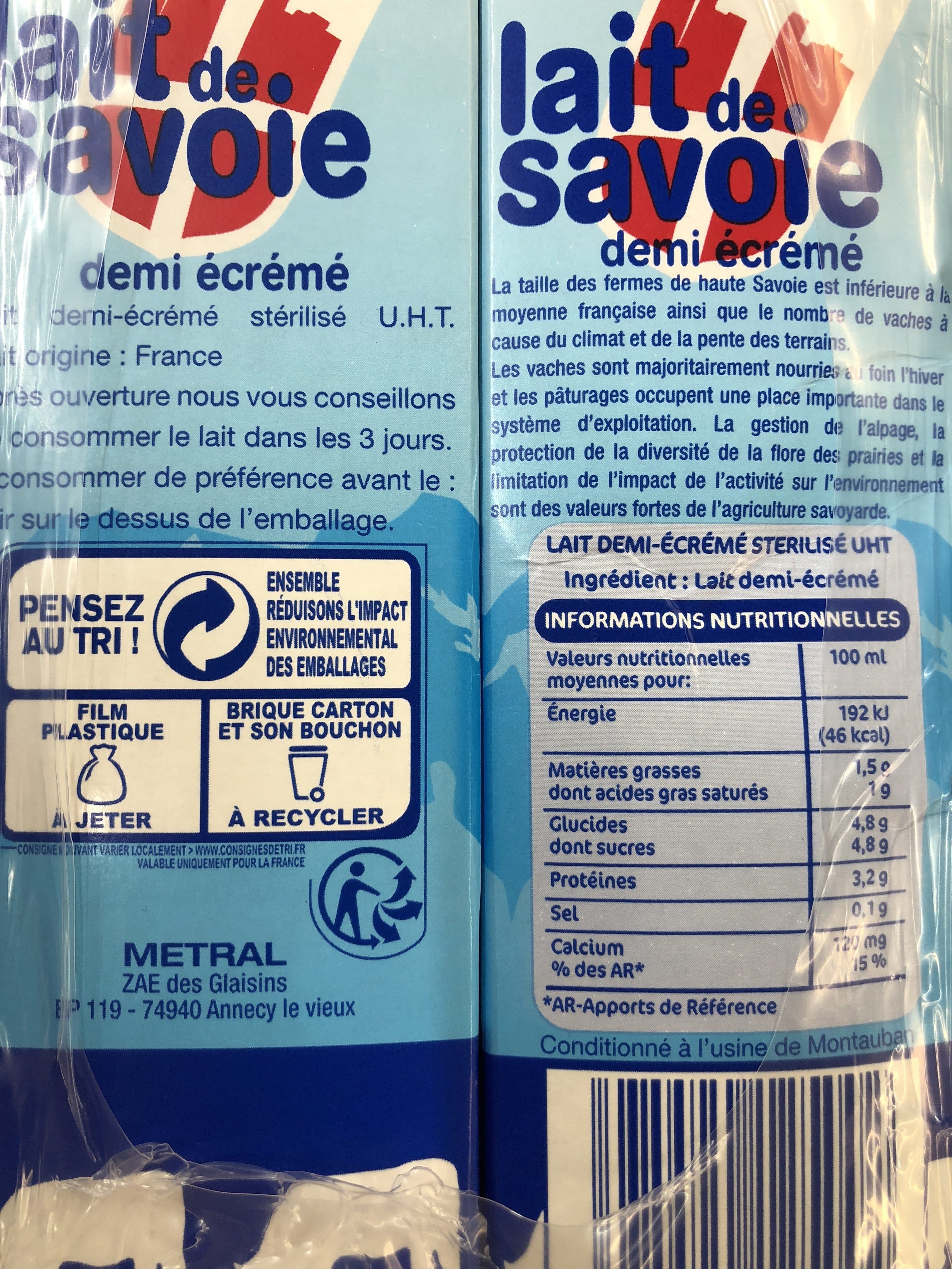 Lait De Savoie Lait De Savoie Stérlisé Uht, Demie écremé, 1L packshot