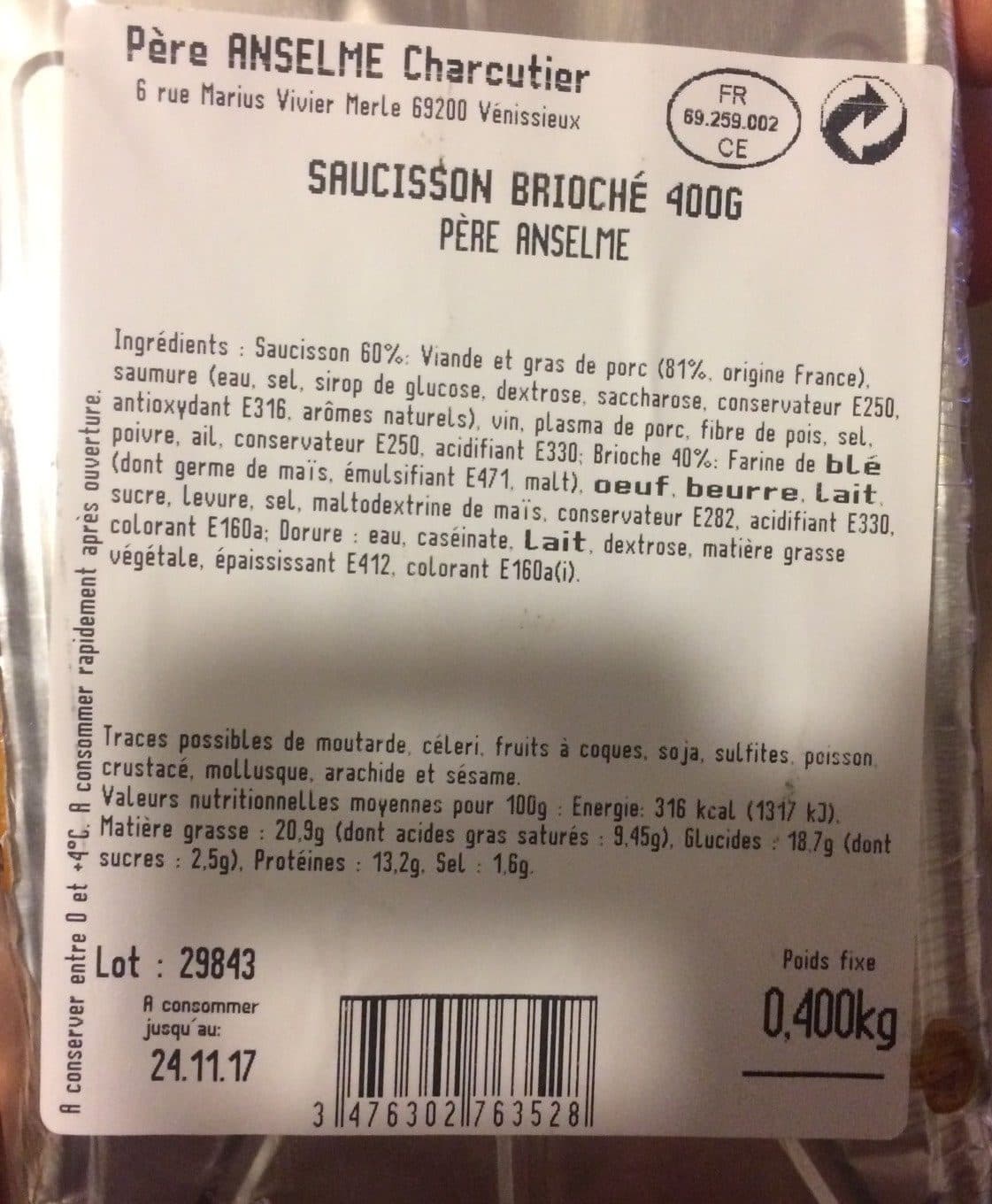 Père Anselme Saucisson brioché packshot