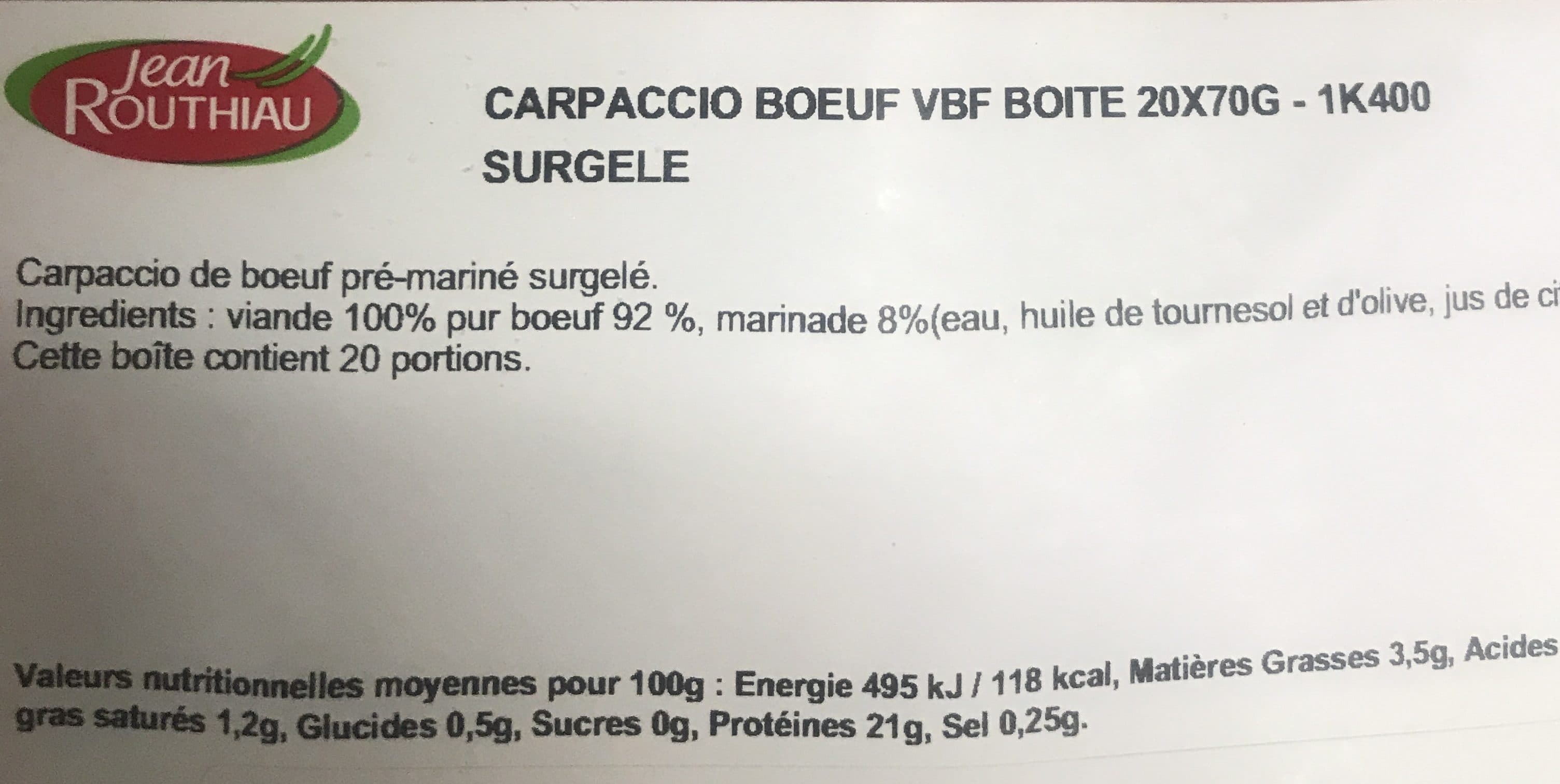 Jean Routhiau Carpaccio De Boeuf 70 GR. X 20-routhiau packshot