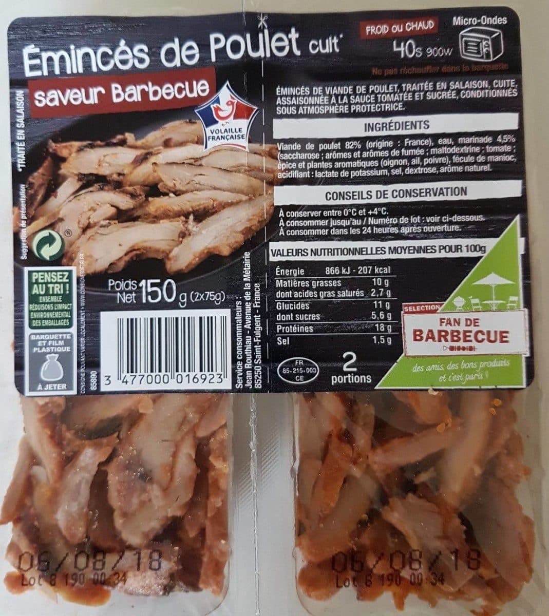 Open Food Facts Émincés de poulet cuit saveur barbecue packshot