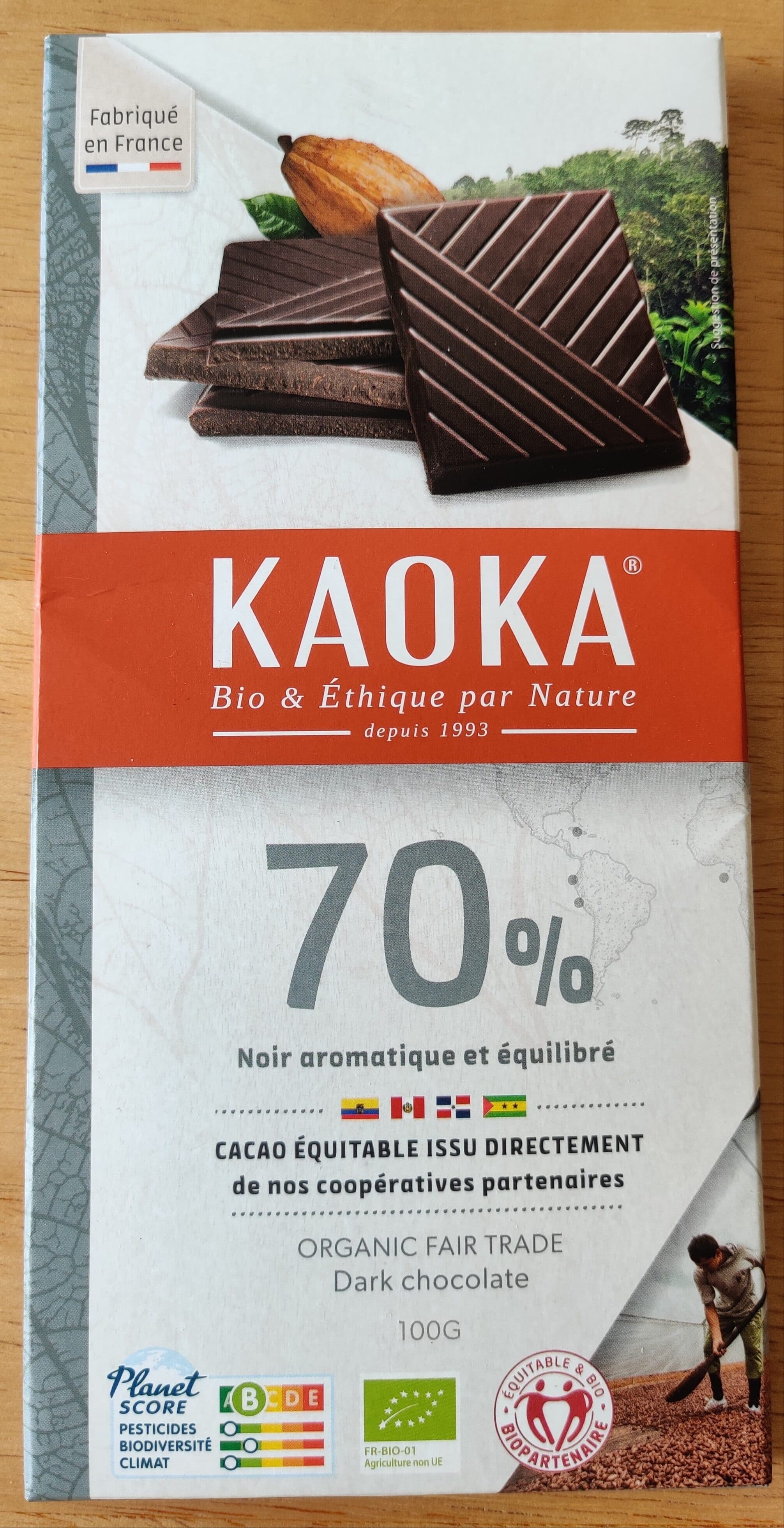 Kaoka Chocolat Noir 70% Bio packshot