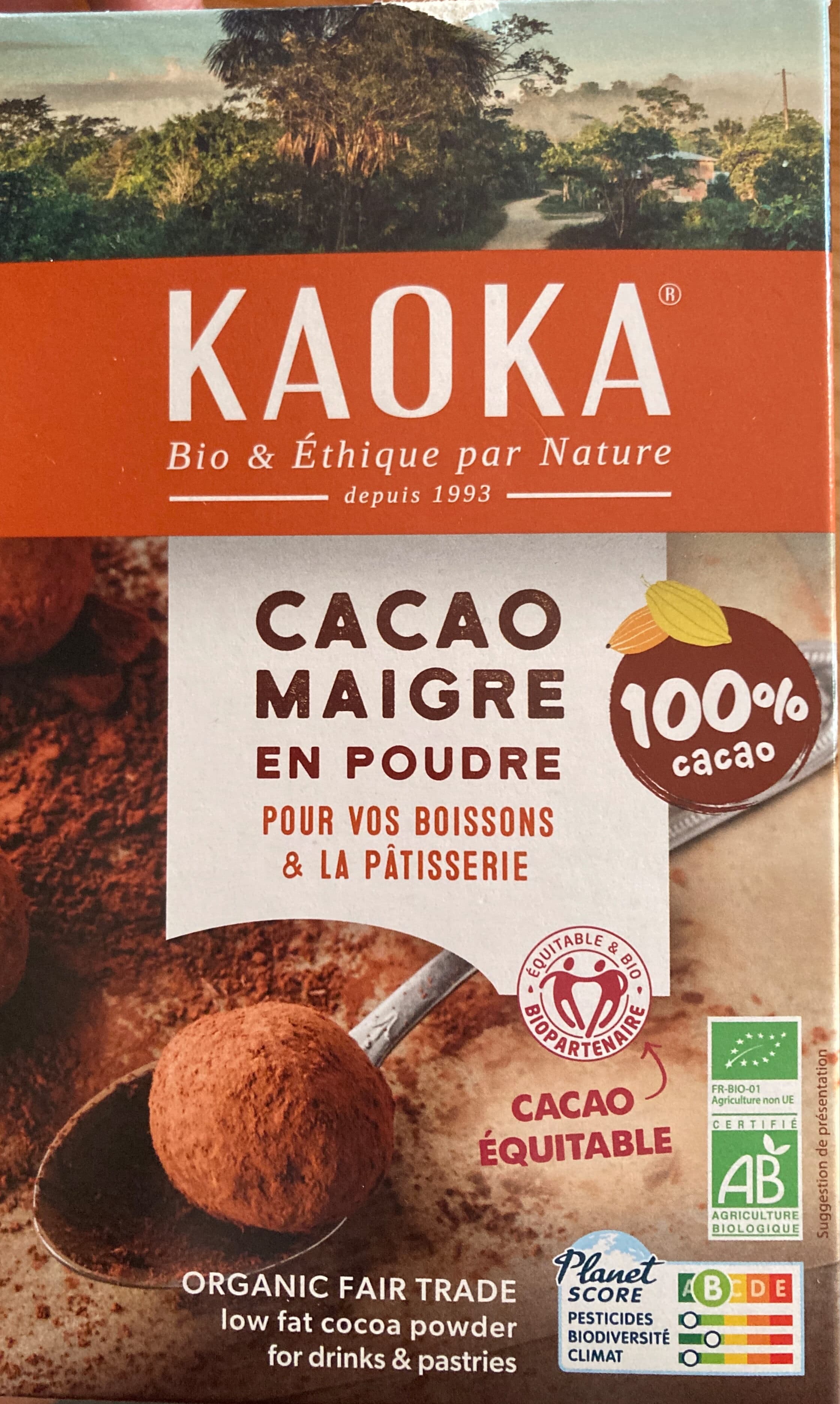 Kaoka Cacao maigre en poudre bio équitable packshot