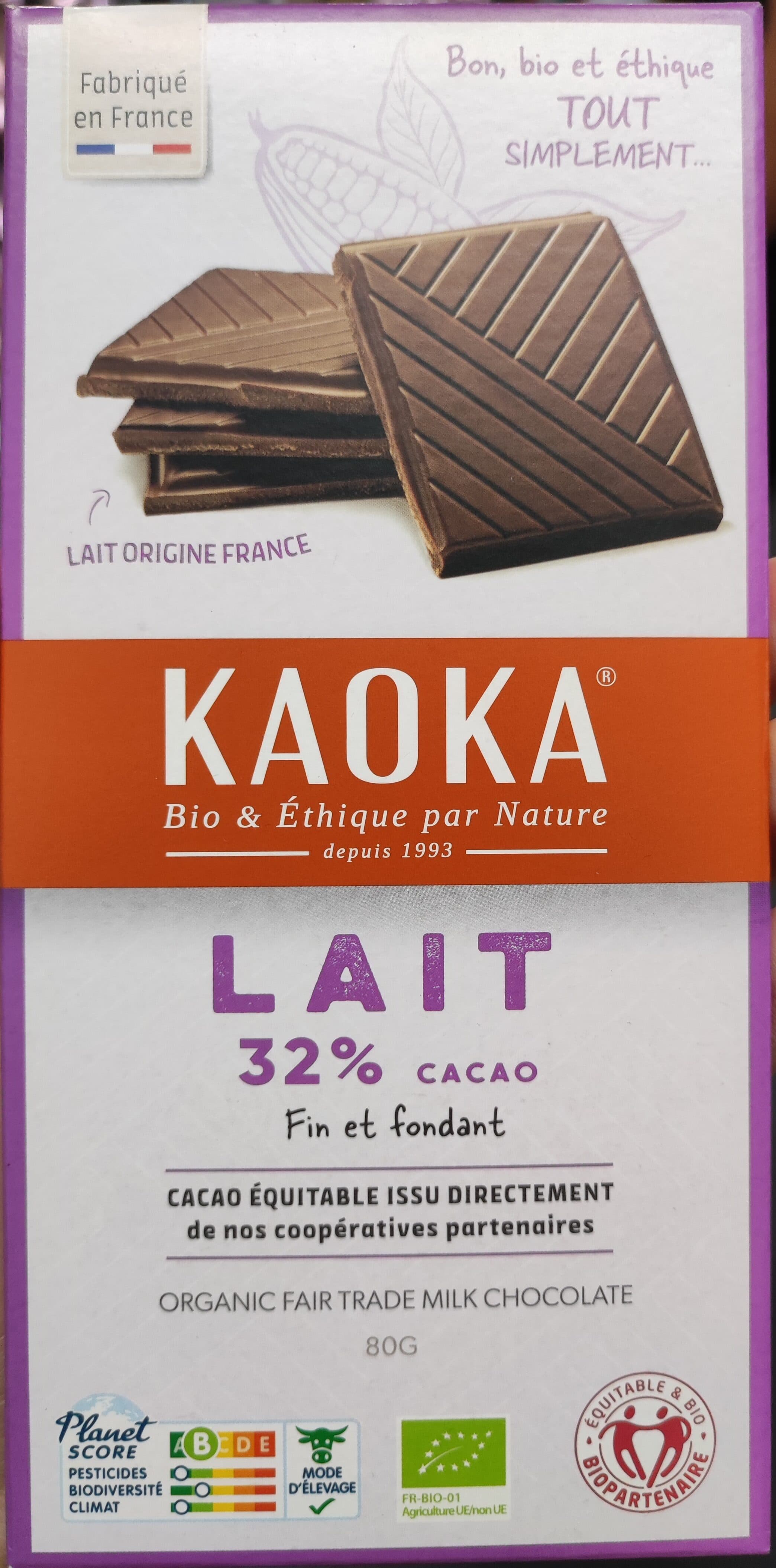 Kaoka Milk Simply Chocolat au lait packshot