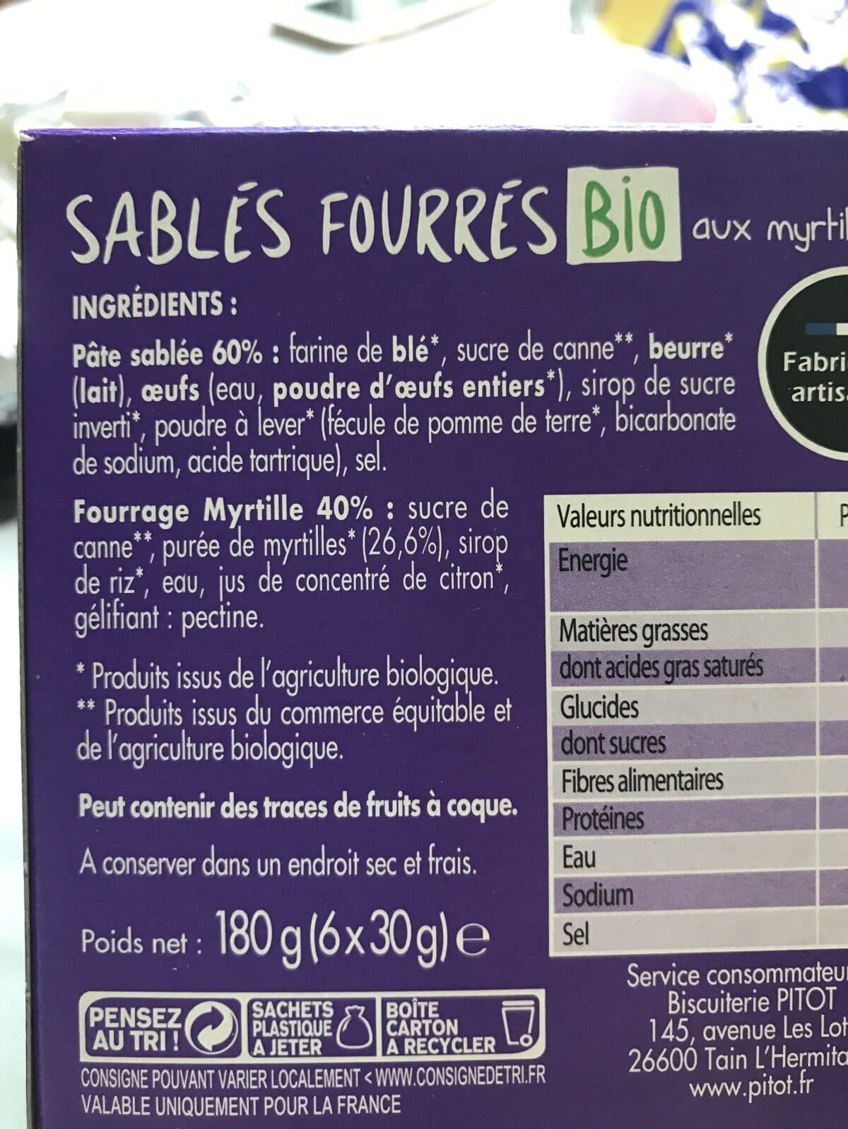 Open Food Facts Sablés fourrés bio aux myrtilles packshot