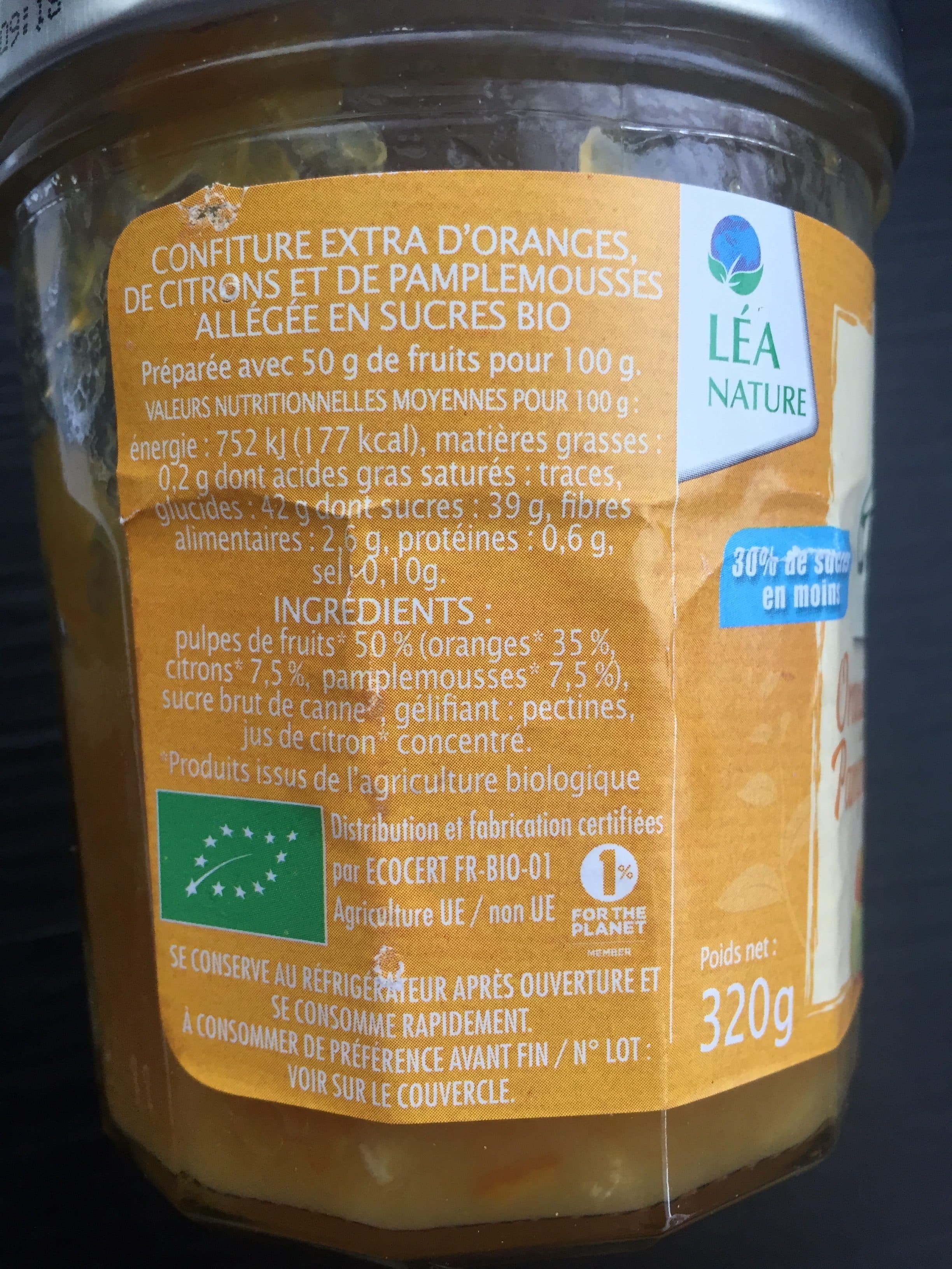 Léa Nature Confiture Biofruits Orange Citron Pamplemousse packshot
