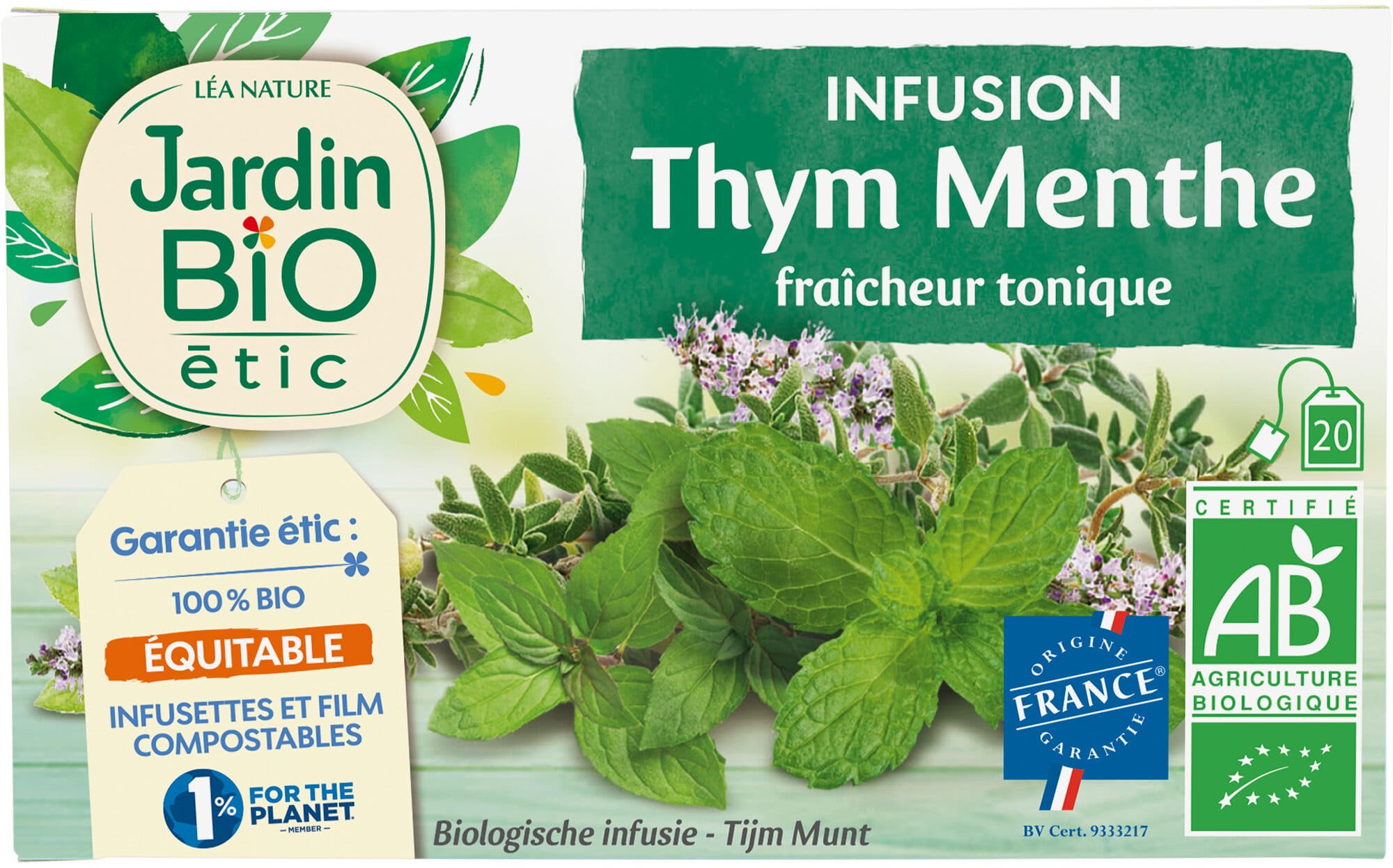 Jardin bio Infusion Thym Menthe fraîcheur tonique Jardin Bio packshot