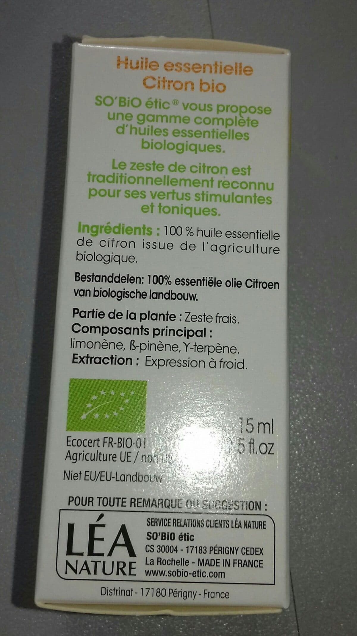 Léa Nature Huile Essentielle Citron Bio packshot