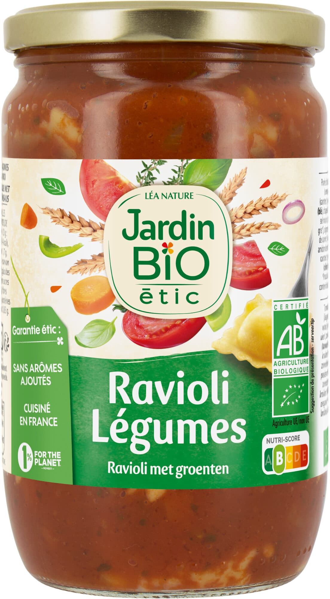 Jardin bio Pâtes farcies aux légumes à la sauce tomate bio packshot