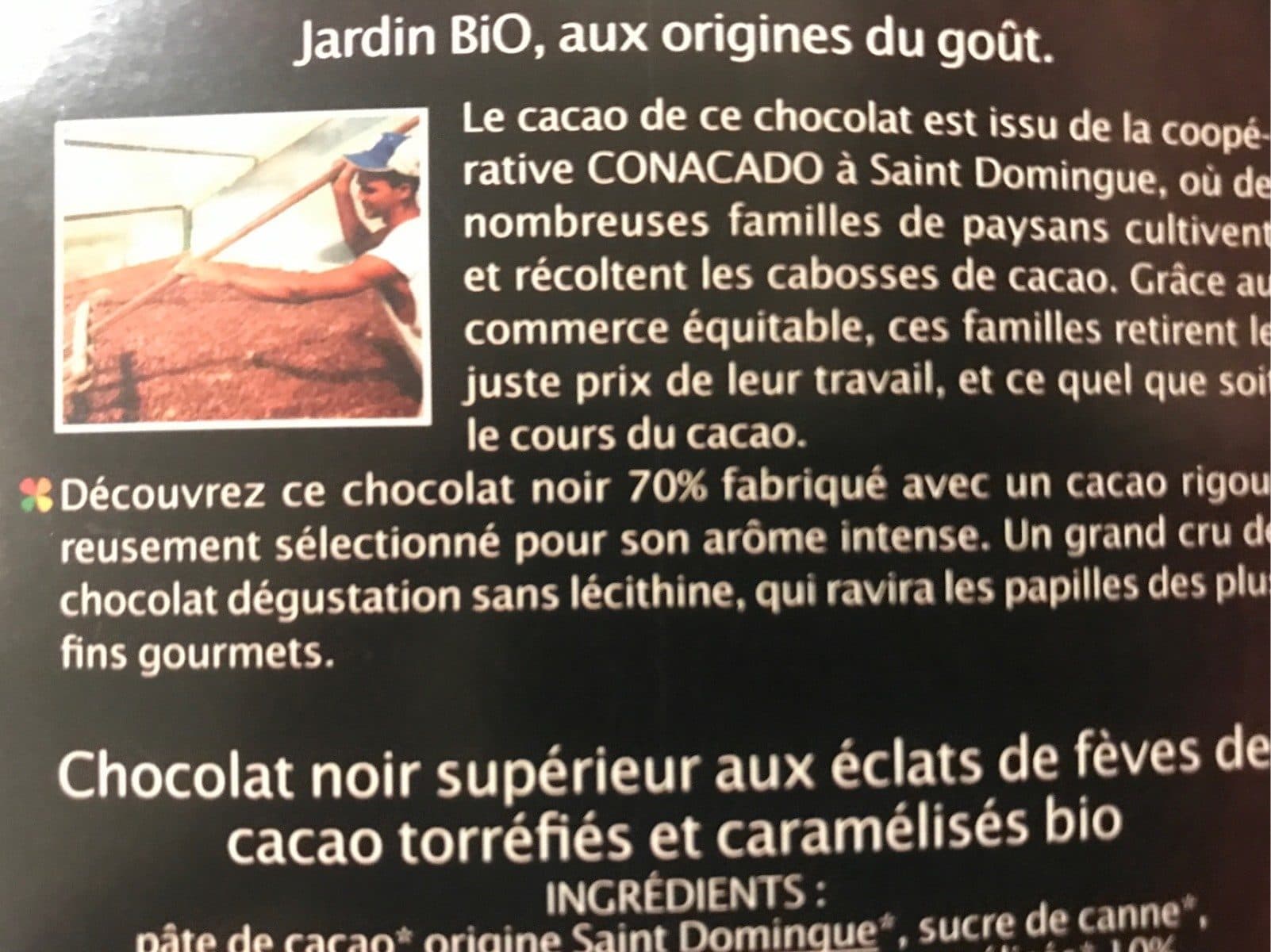 Jardin bio Chocolat noir et éclats de fèves packshot