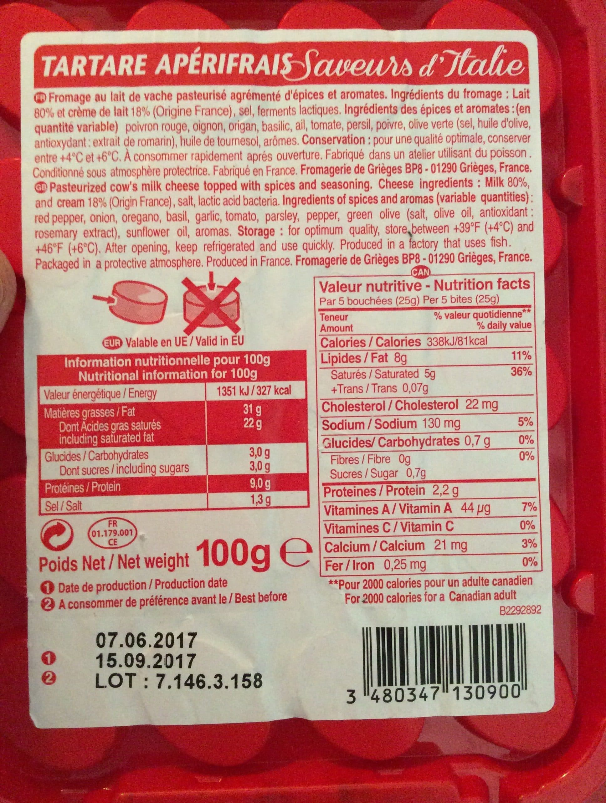Savencia TARTARE APERIFRAIS ITALIE packshot