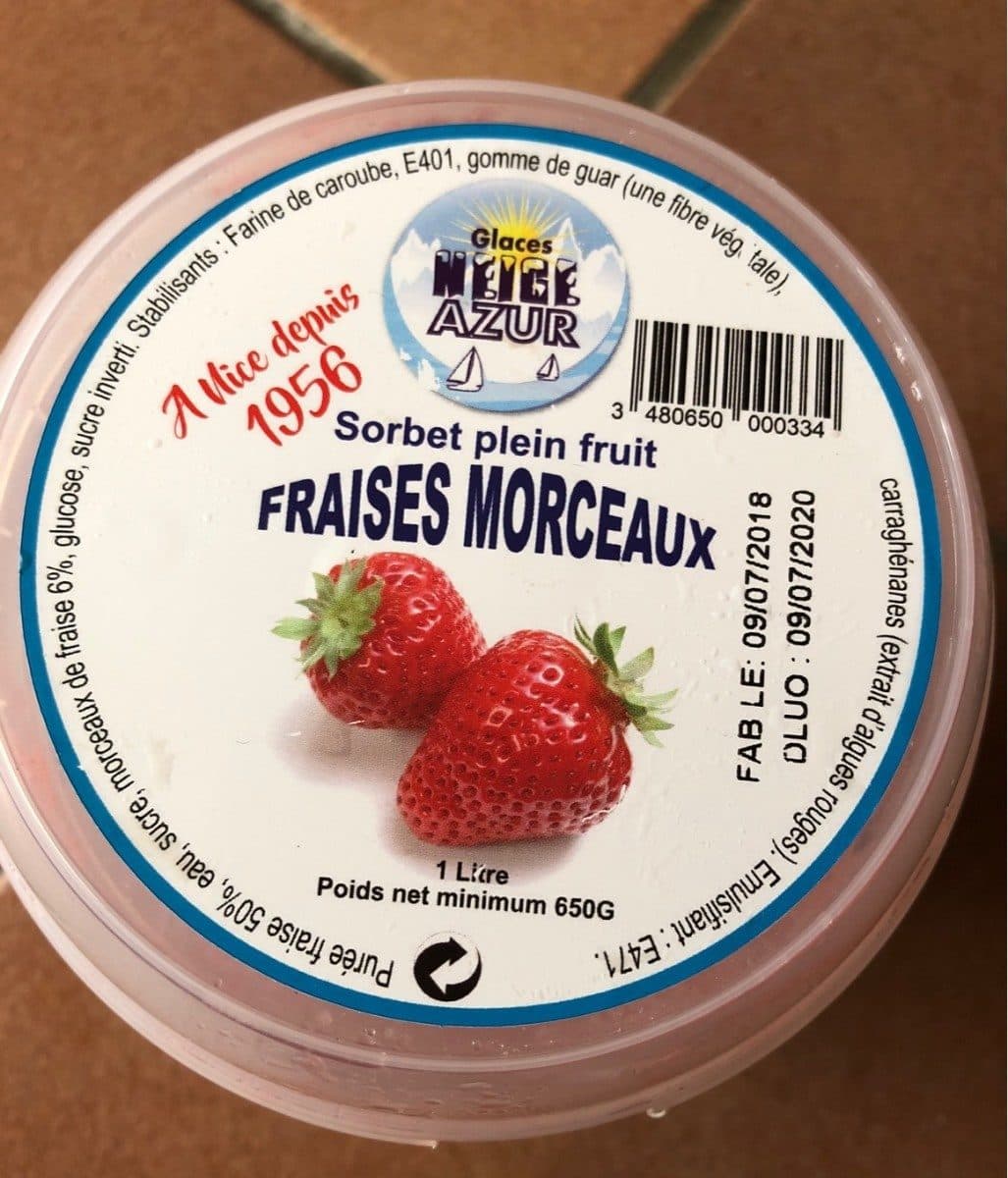 Neige Azur Sorbet plein fruit fraises morceaux packshot
