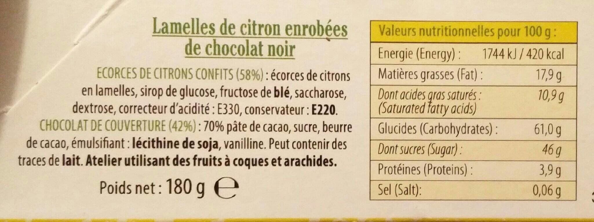 Les Vergers d'Escoute Lamelles de Citron enrobées de chocolat noir packshot