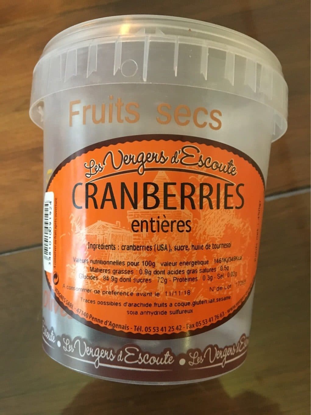 Les Vergers D'Escoute Cranberries entières packshot