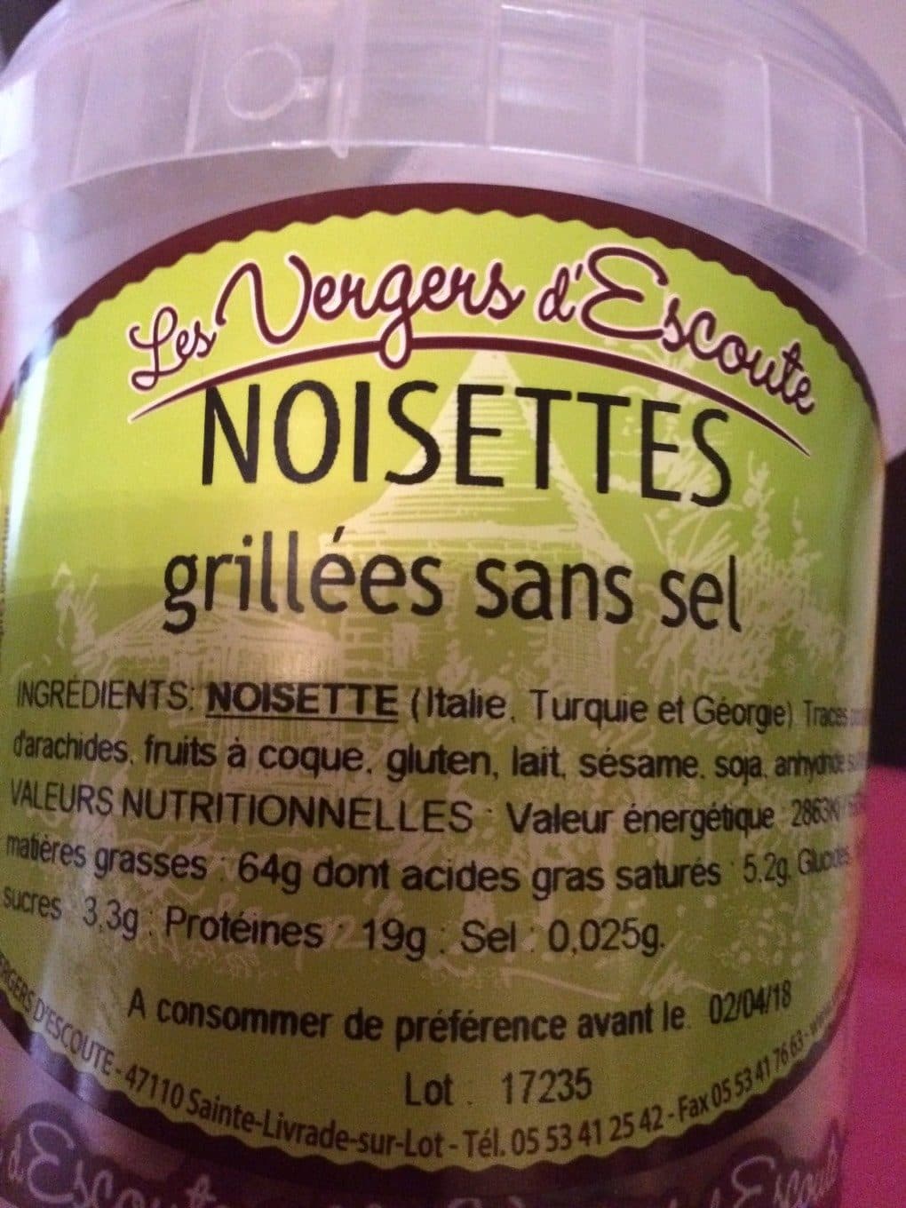 Les Vergers D’escoute Noisettes grillees sans sel packshot