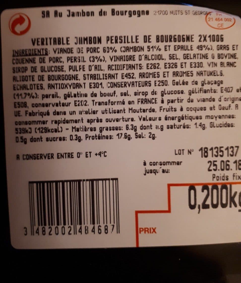 SA Au jambon de Bourgogne Jambon persillé de Bourgogne, au vin blanc aligoté 2% packshot