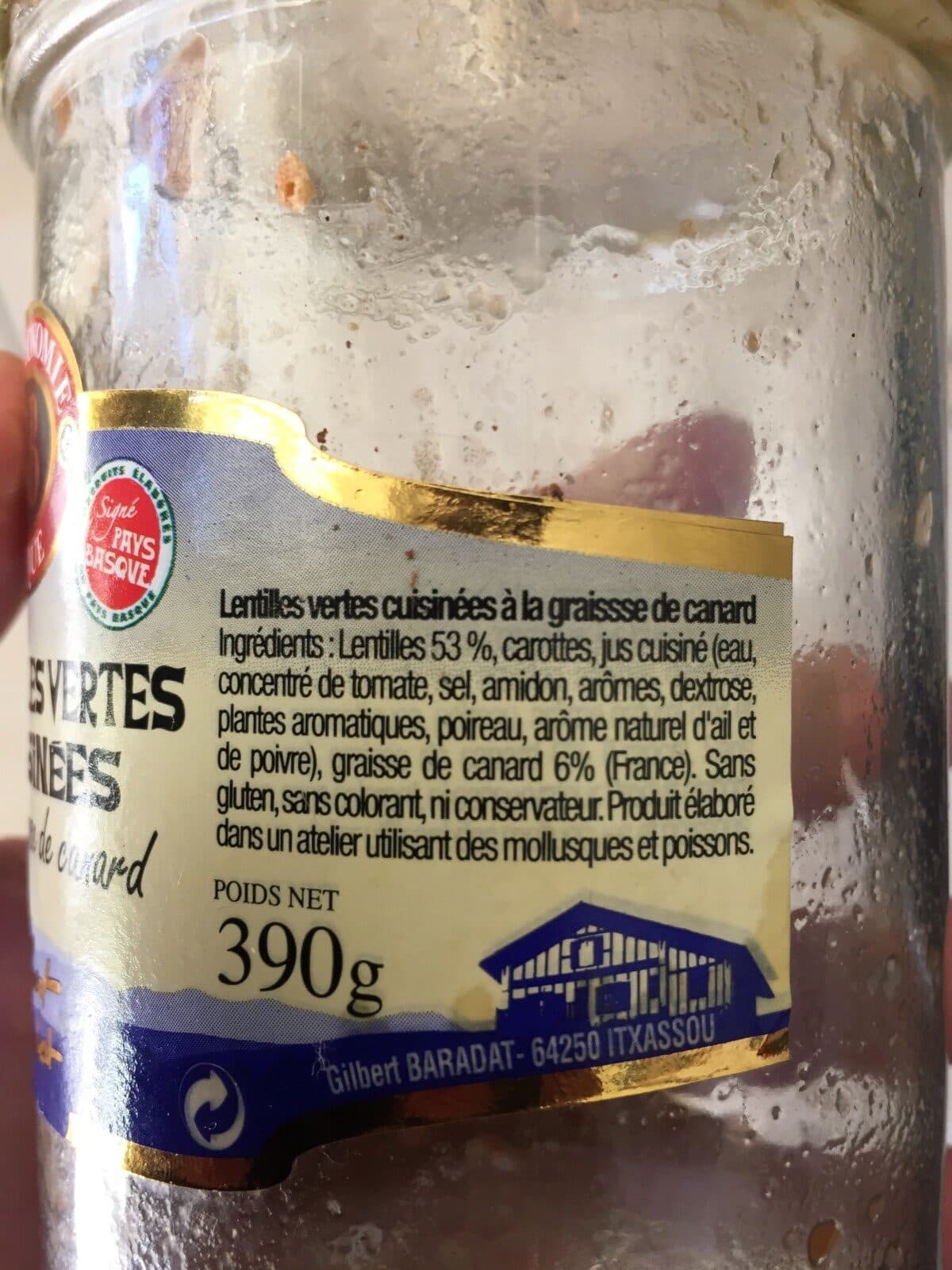 Open Food Facts Lentilles vertes cuisinées à la graisse de canard packshot