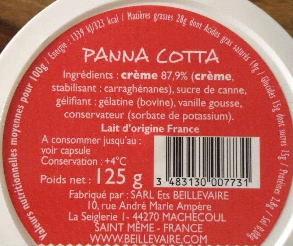 Beillevaire Panna Cotta packshot