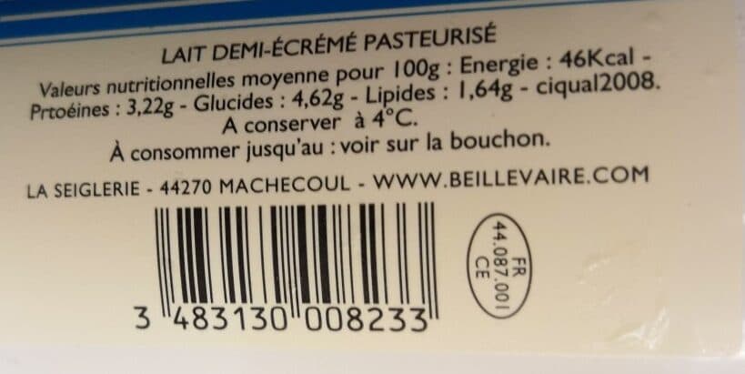 Beillevaire Lait demi écrémé packshot