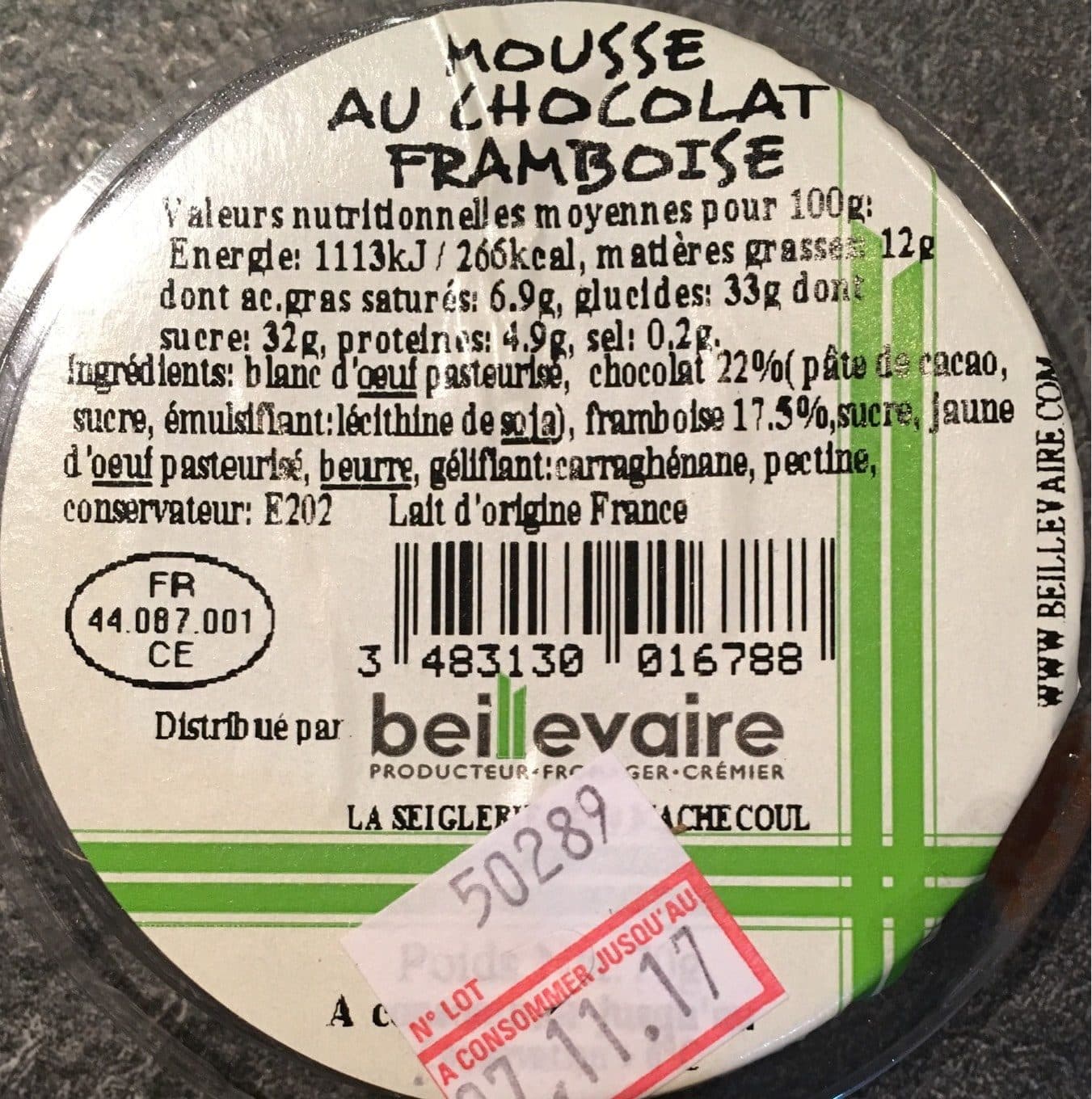 Beillevaire Mousse au chocolat framboise packshot