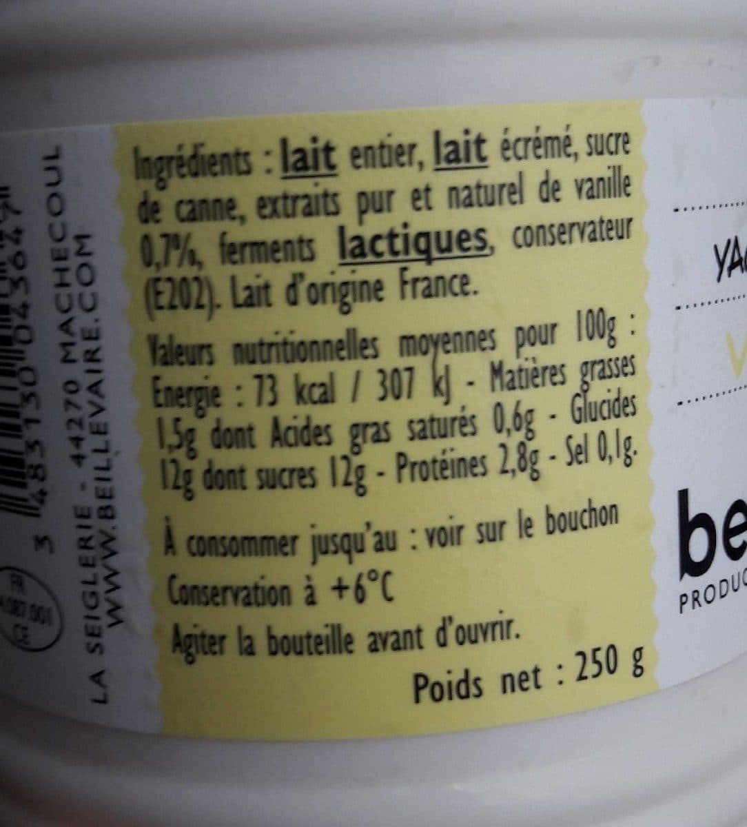 Beillevaire Yaourt à boire Vanille packshot
