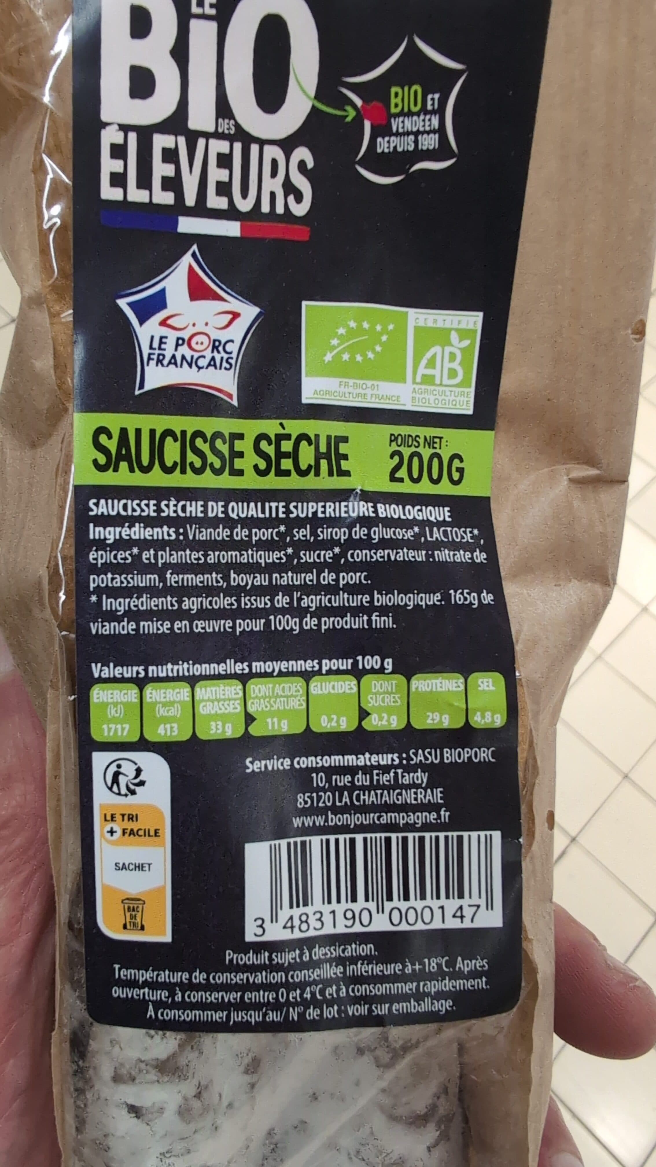 Bonjour campagne Saucisse Sèche Bio 200g packshot