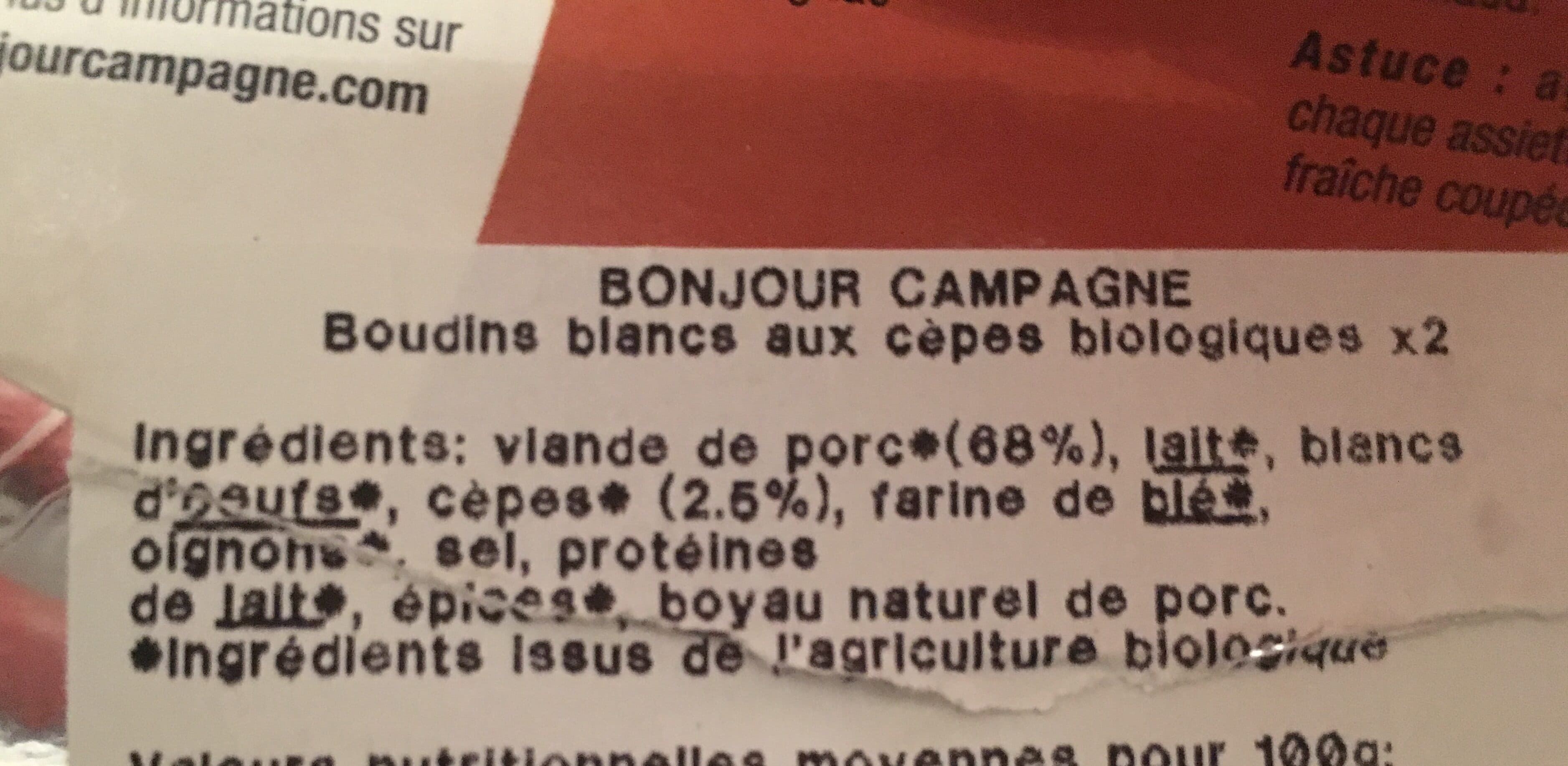 Bonjour Campagne Boudin Blanc aux Cèpes packshot