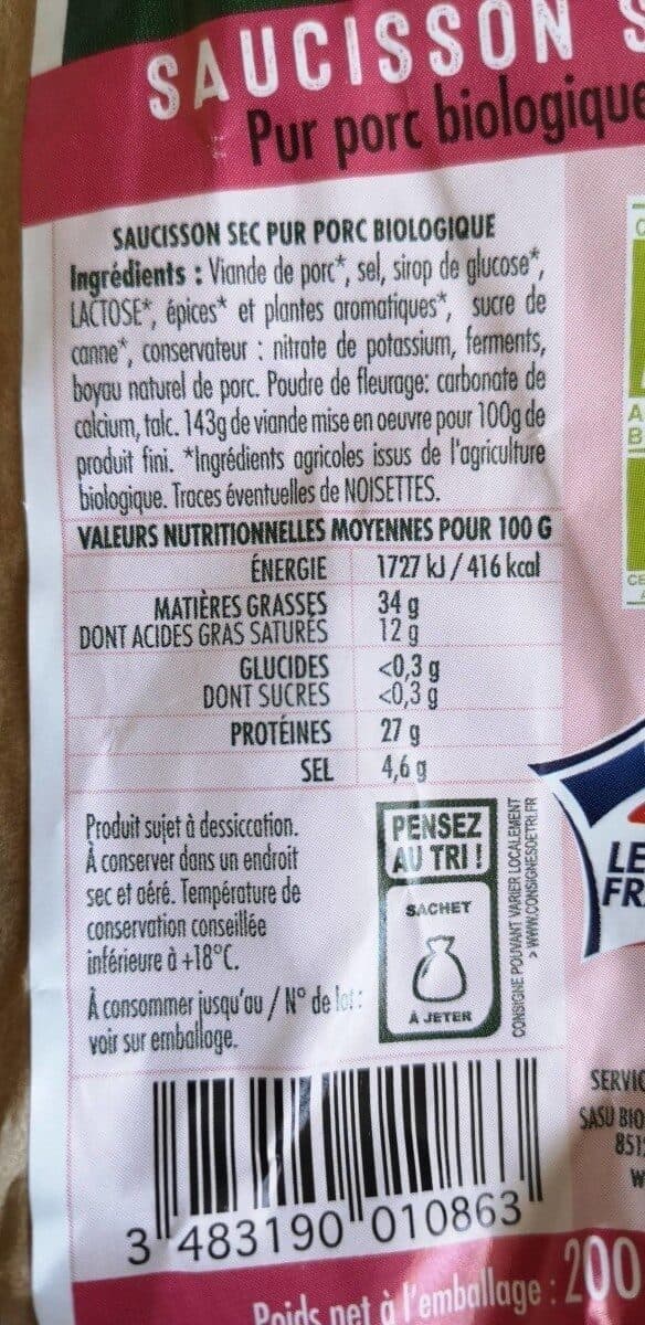 Bioporc Saucisson Sec Bio packshot